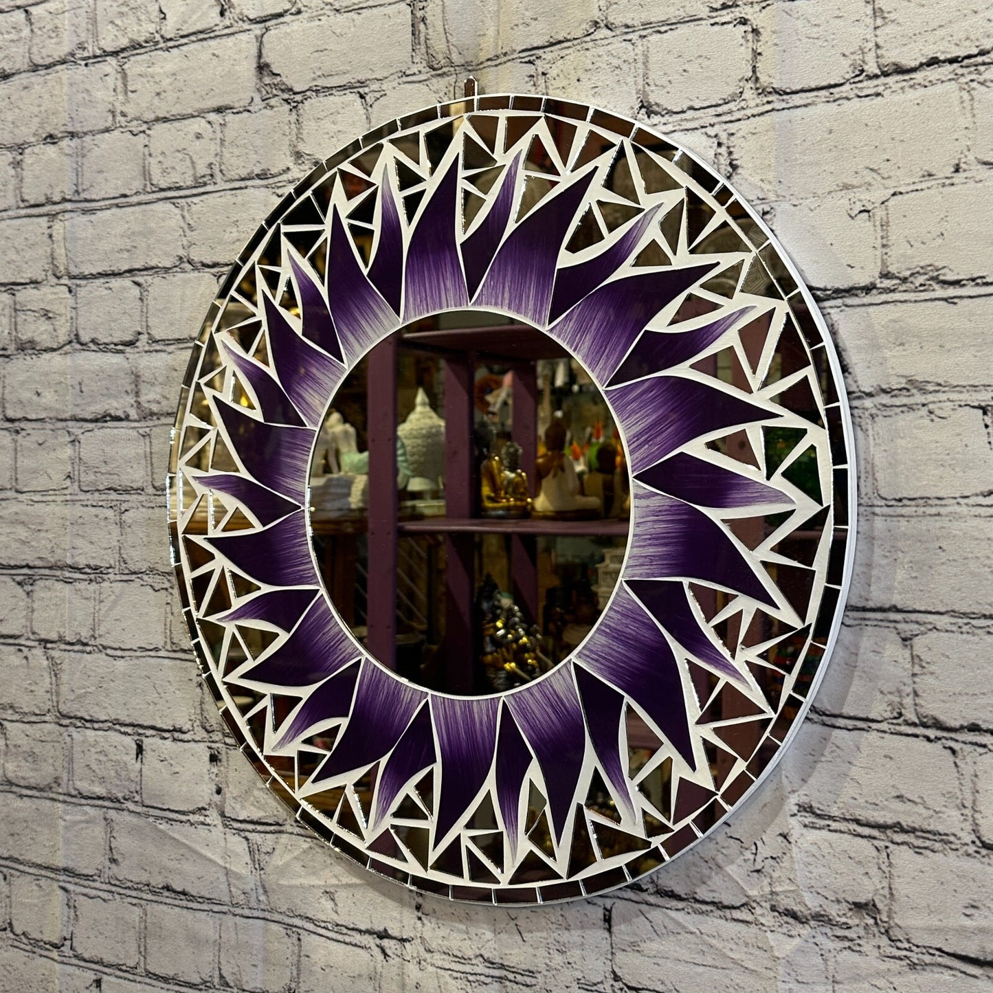 Purple Flame Sun Mosaic Tile Wall Mirror 50cm x 50cm 20 Inches Handmade New