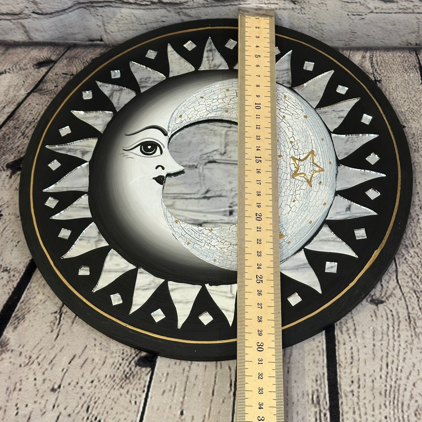 Black Full Moon Mosaic Tile Wall Mirror 30cm x 30cm 12 Inches Handmade Fairtrade