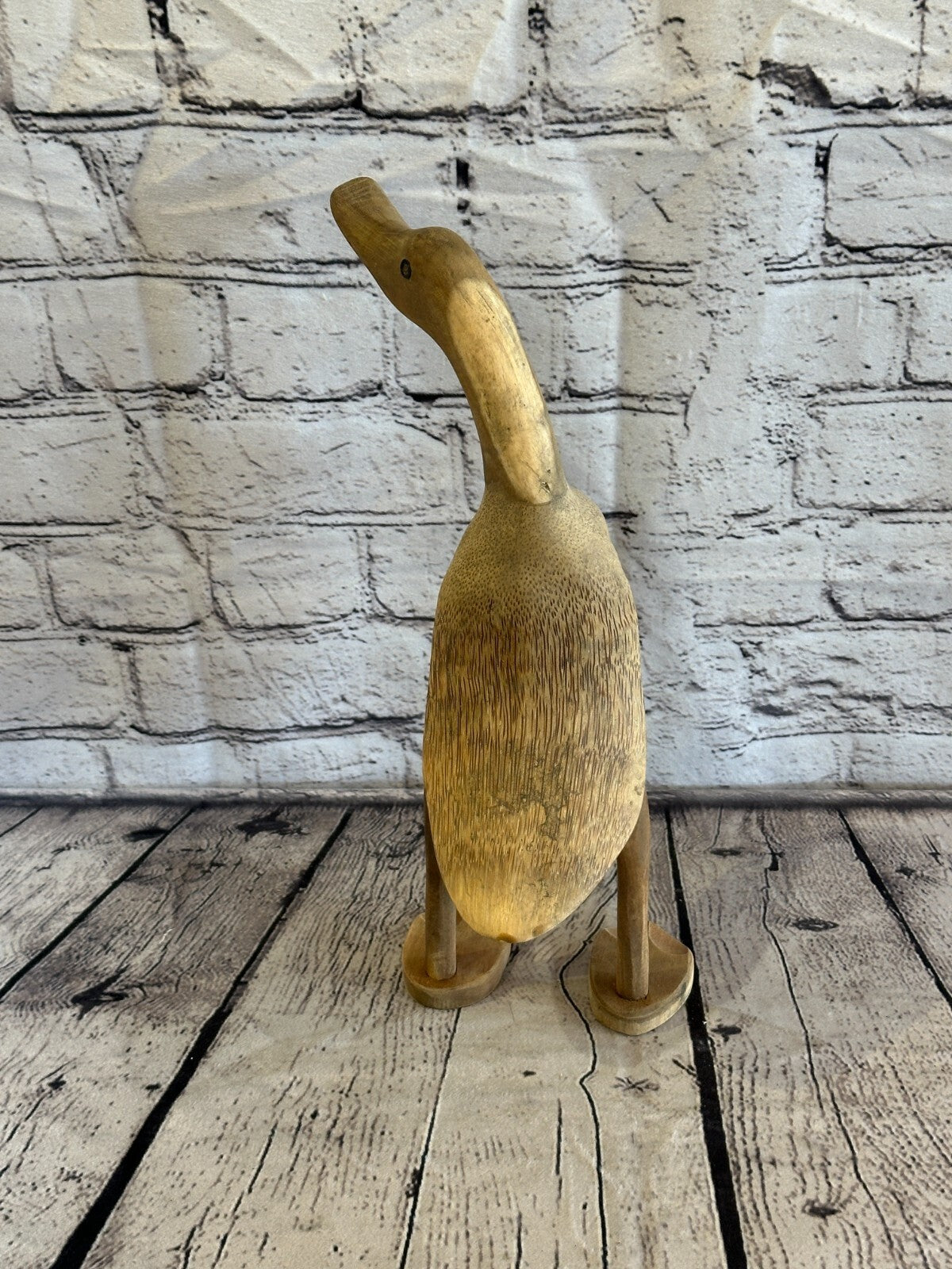 Looking Left 30cm Tall Wooden Hairy Duckling Baby Duck Bamboo Root Fairtrade