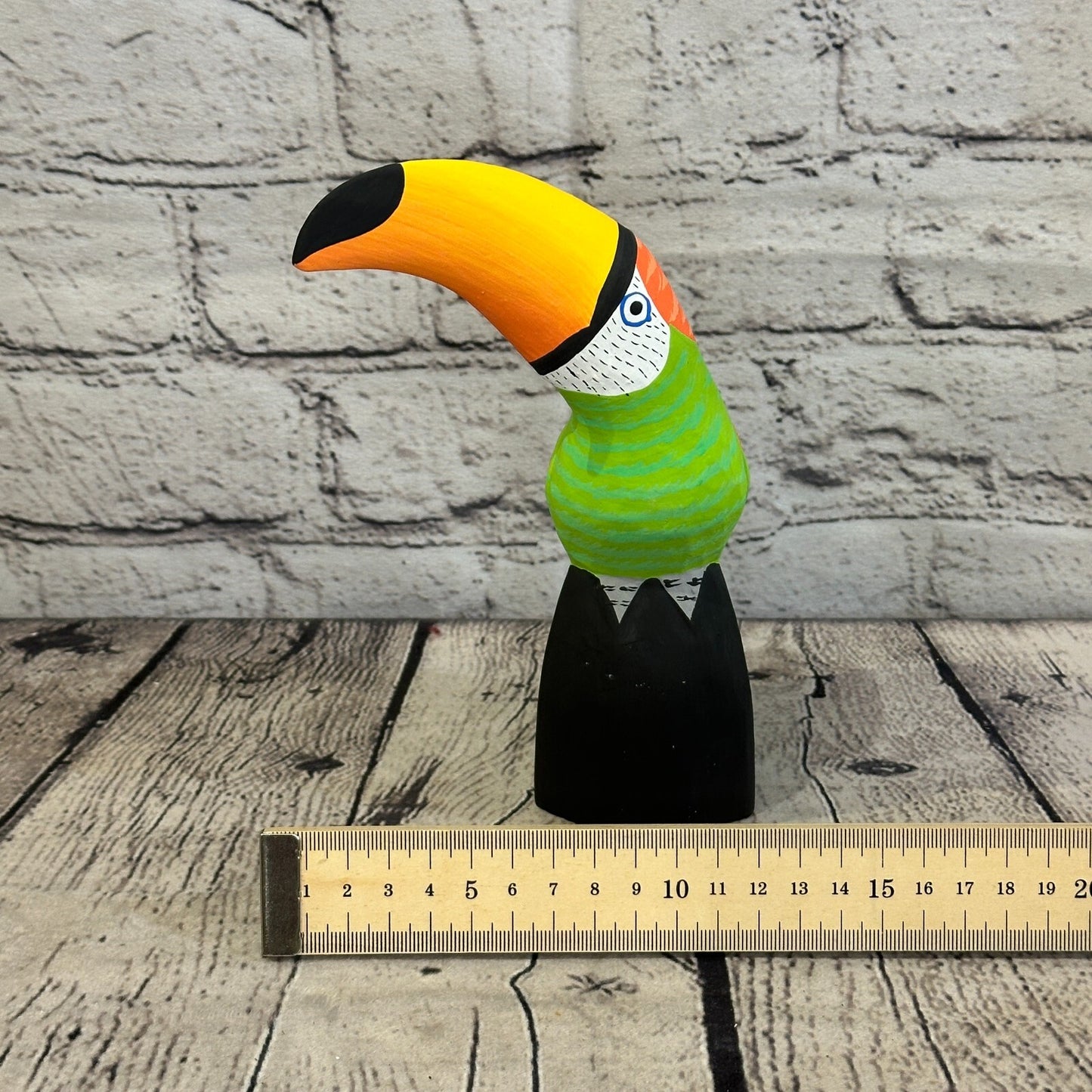 15cm Green Toucan Bird Ornament Statue Fair Trade Hand Made Carved Wood