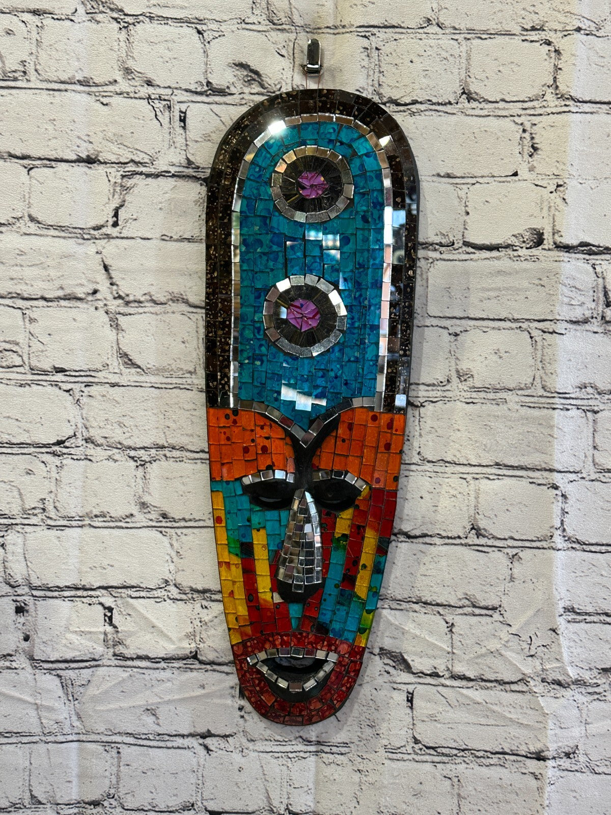 50cm Mosaic Mirror Mask Carved Painted Ethnic Tribal Wall Art Handmade Design 4