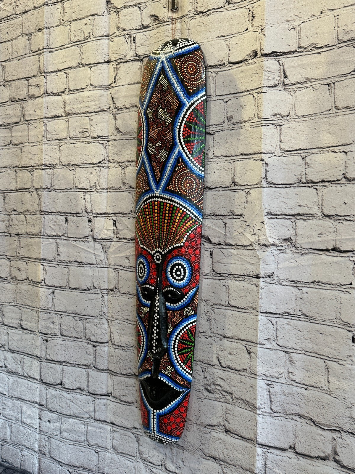 Mask 80cm Carved Wooden Dot Painted Ethnic Tribal Tiki Wall Art Handmade No 1