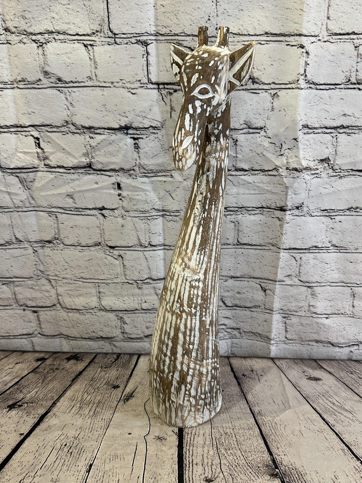 Brown Wooden Giraffe Head With Shabby Pattern 50cm x 10cm Handmade and Fairtrade