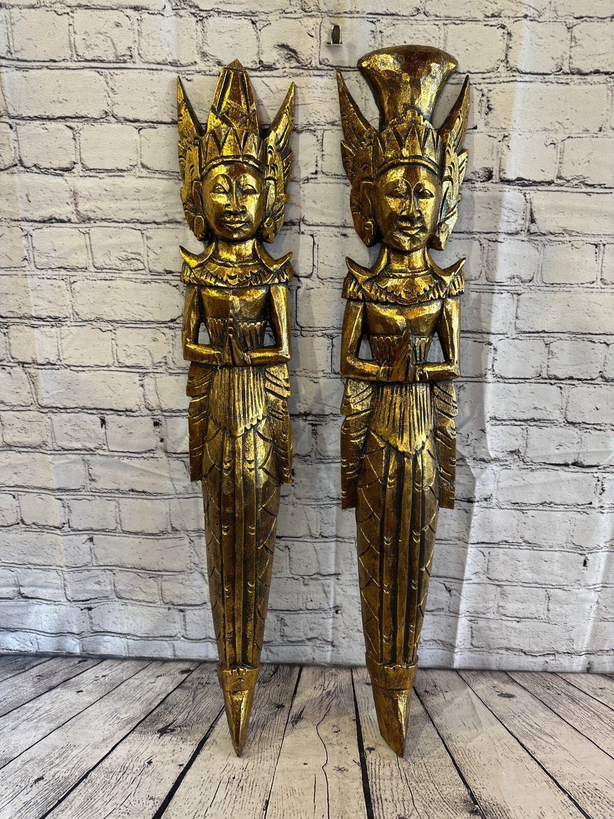 Gold Antique Colour Sita Dewi Bali Rice Goddess Wings Mermaid Wood 80cm Pair