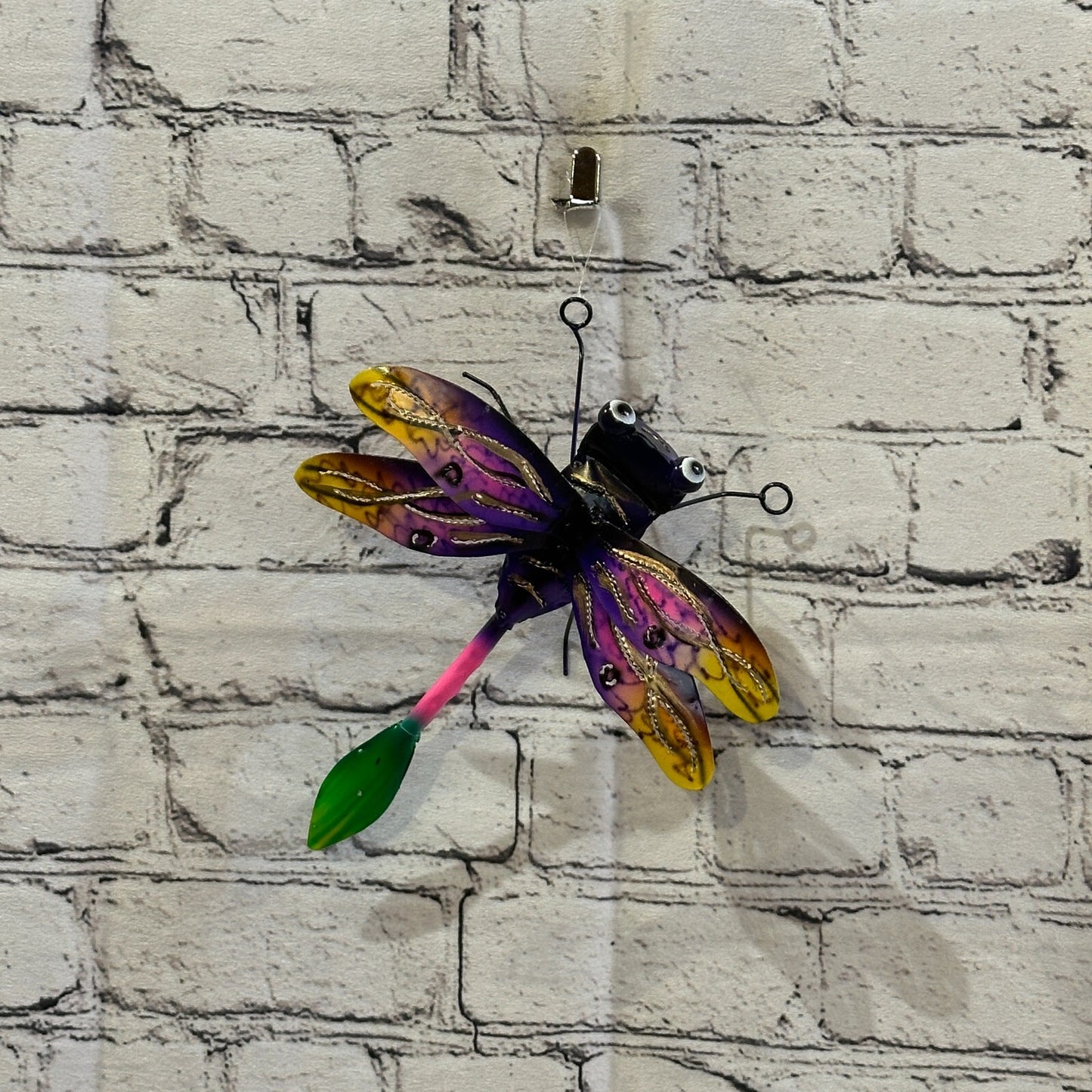 20cm x 15cm Purple Dragonfly Bug Metal Tin Wall Hanging Ornament Painted Statue