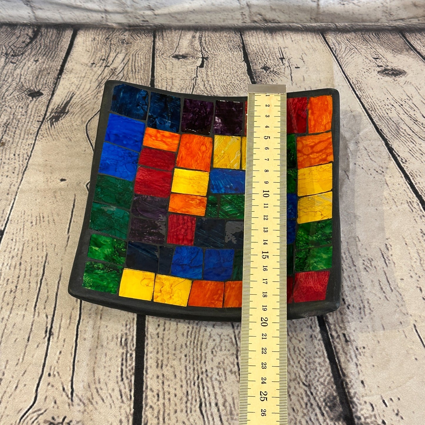 20cm Rainbow Blocks Square Mosaic Handmade Ceramic Glass Tile Bowl Fruit