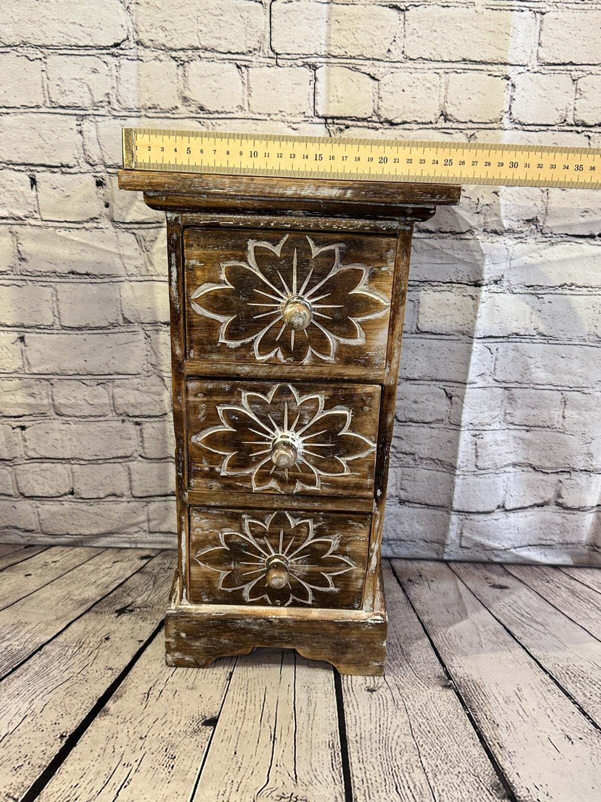 60cm x 25cm Brown 3 Draw Wooden Side Cabinet Living Hallway Storage Furniture