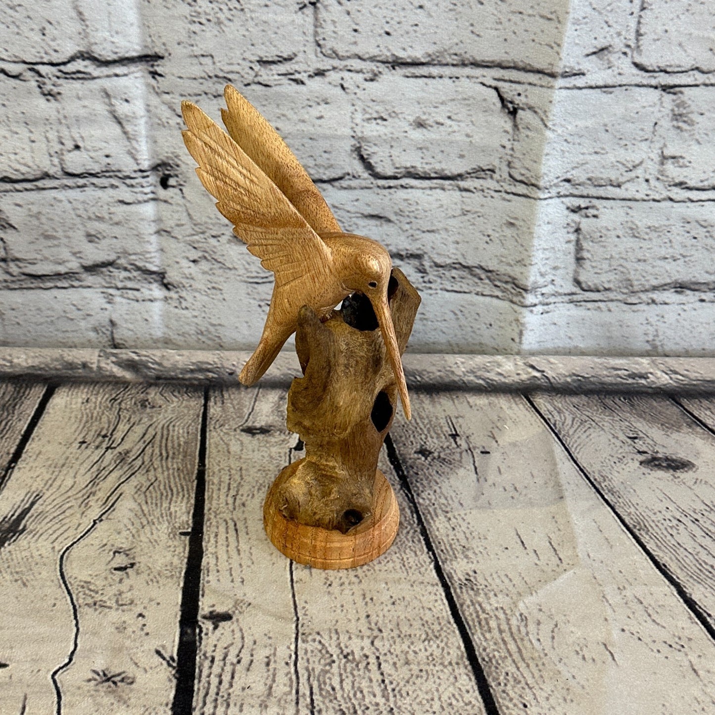 20cm Single Humming Bird Mushroom Parasite Ornament Natural Carving Wooden