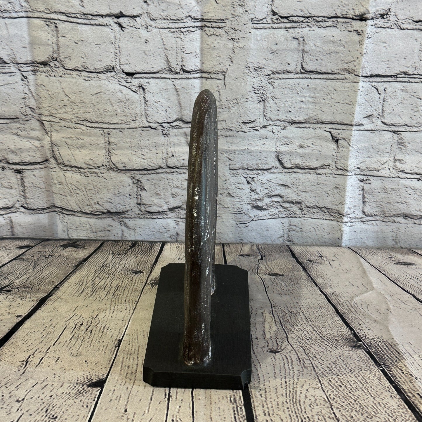 25cm x 25cm Wooden Tribal Primitive Black Elephant Round Stand Sculpture Statue