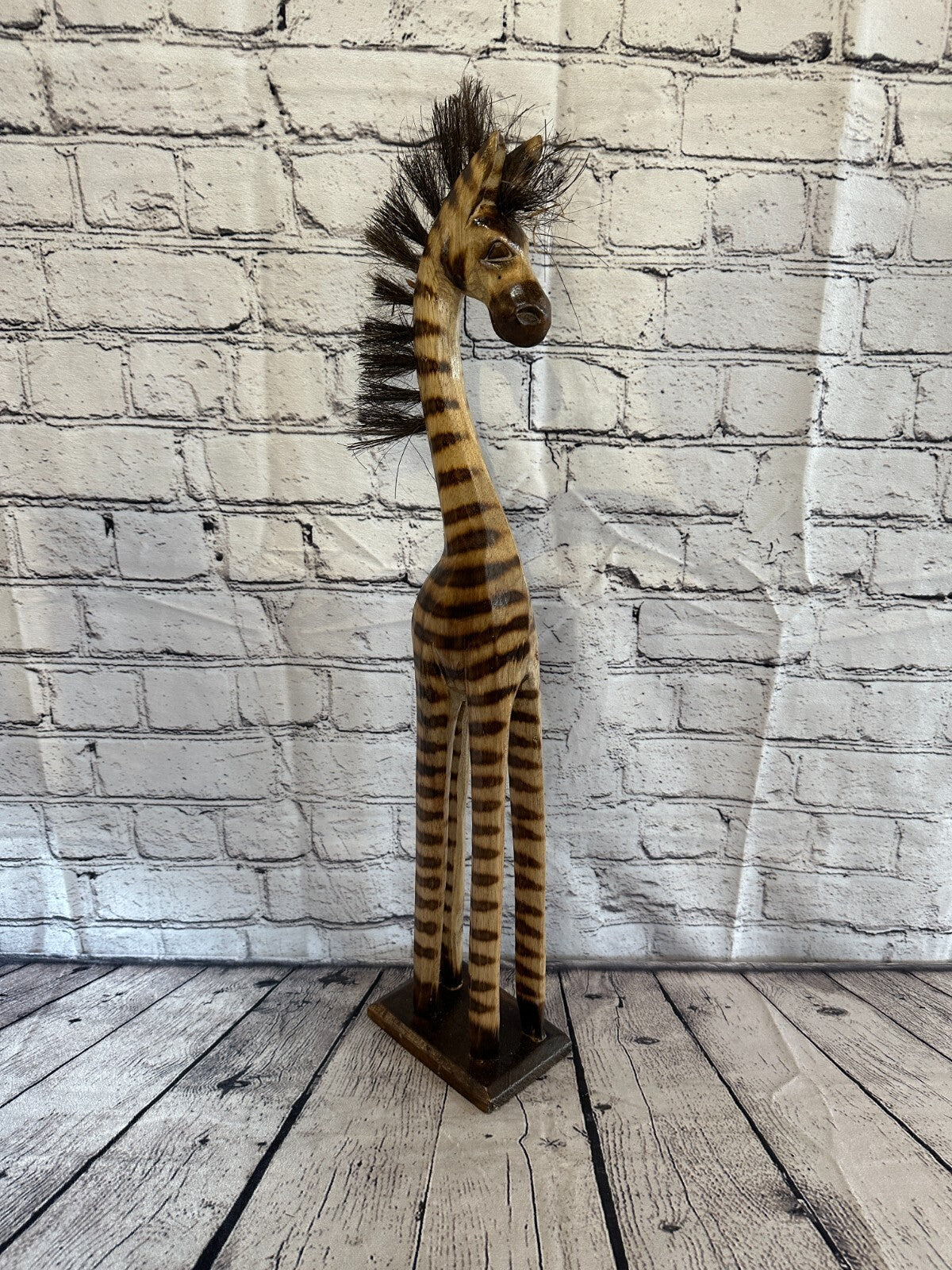 60cm Burnt Pattern Wood Horse Tall Statue Wood Modern Hand Carved Painted