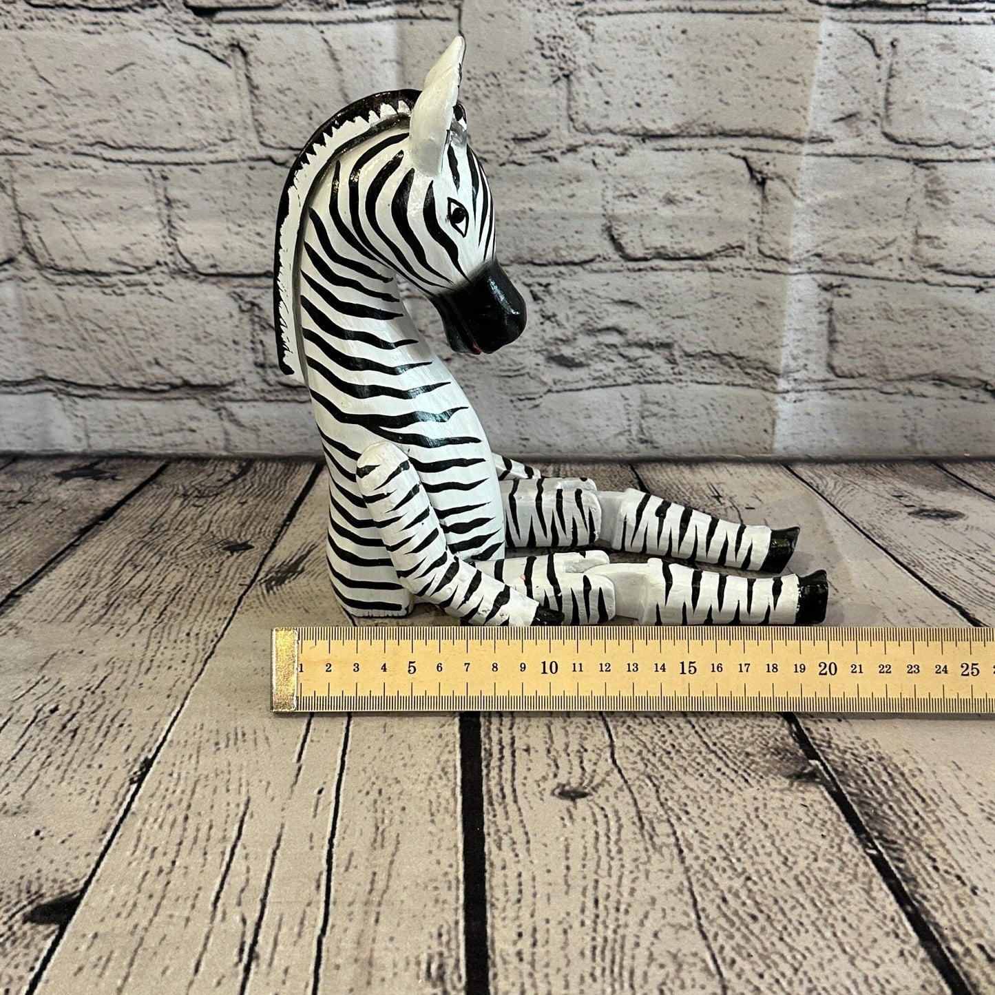 20cm Black Zebra Sitting Animal, Wooden Shelf Ornament Handmade & Fairtrade