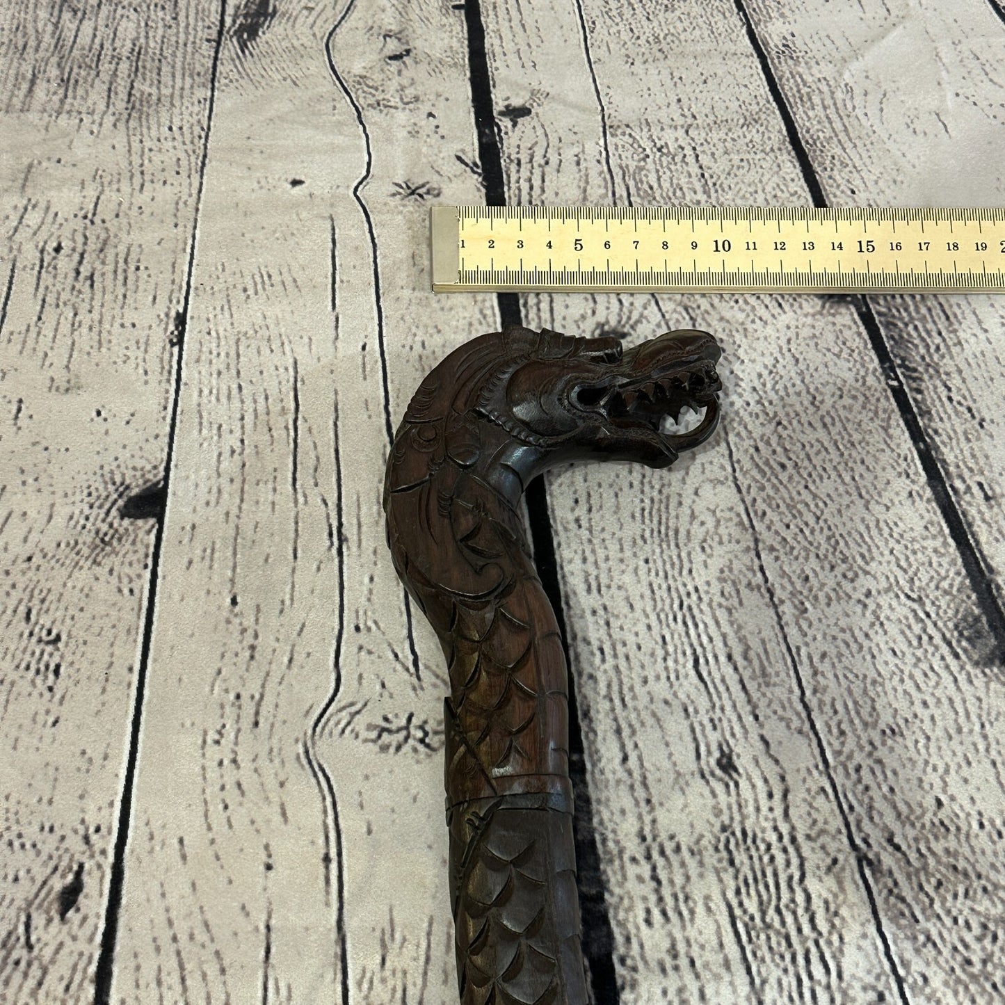 Chinese Dragon 90cm Tribal African Walking Stick Cane Hand Carved Dark Wood