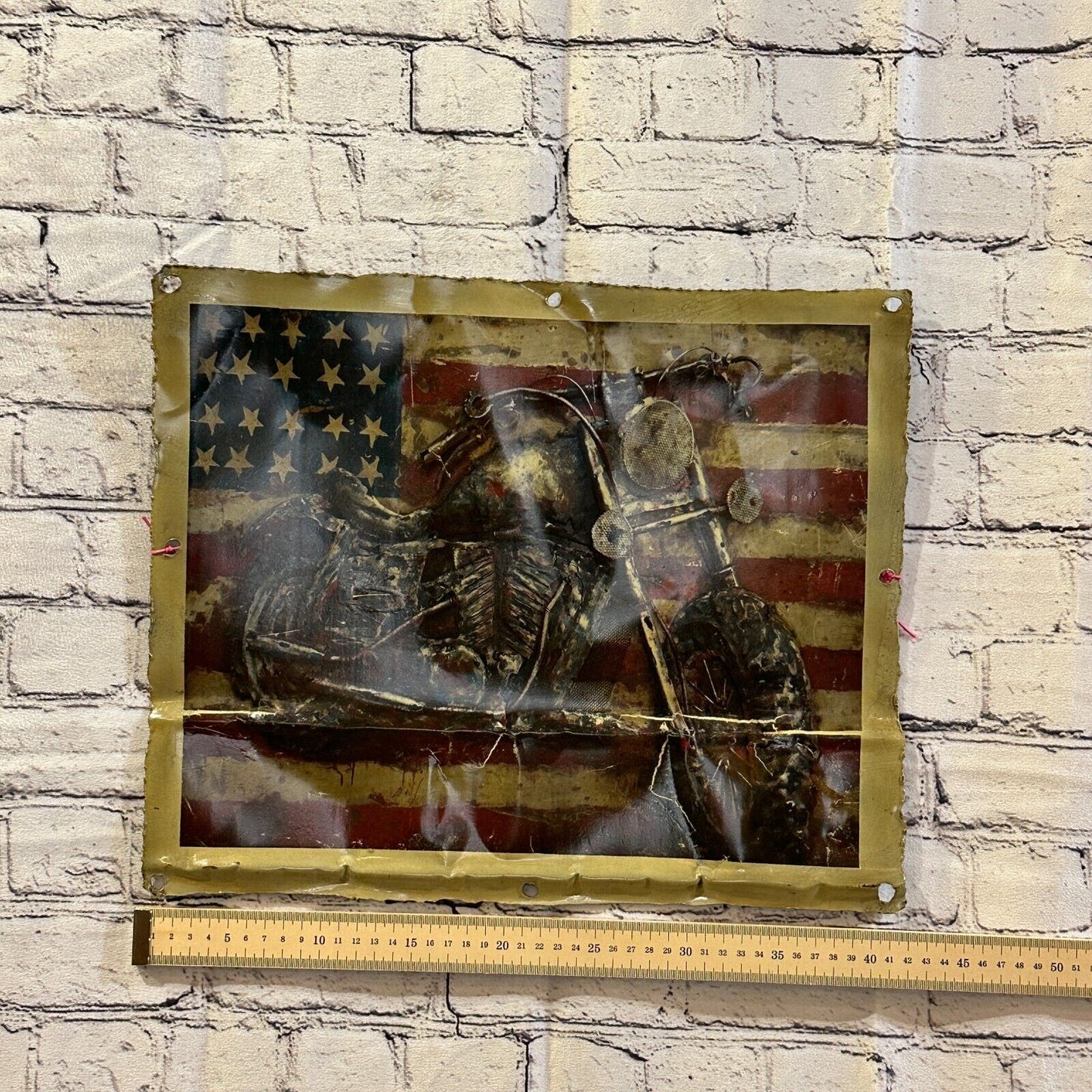 Harley Davidson USA Flag Advert Wall Plaque 42cm x 36cm Vintage Retro Tin Sign
