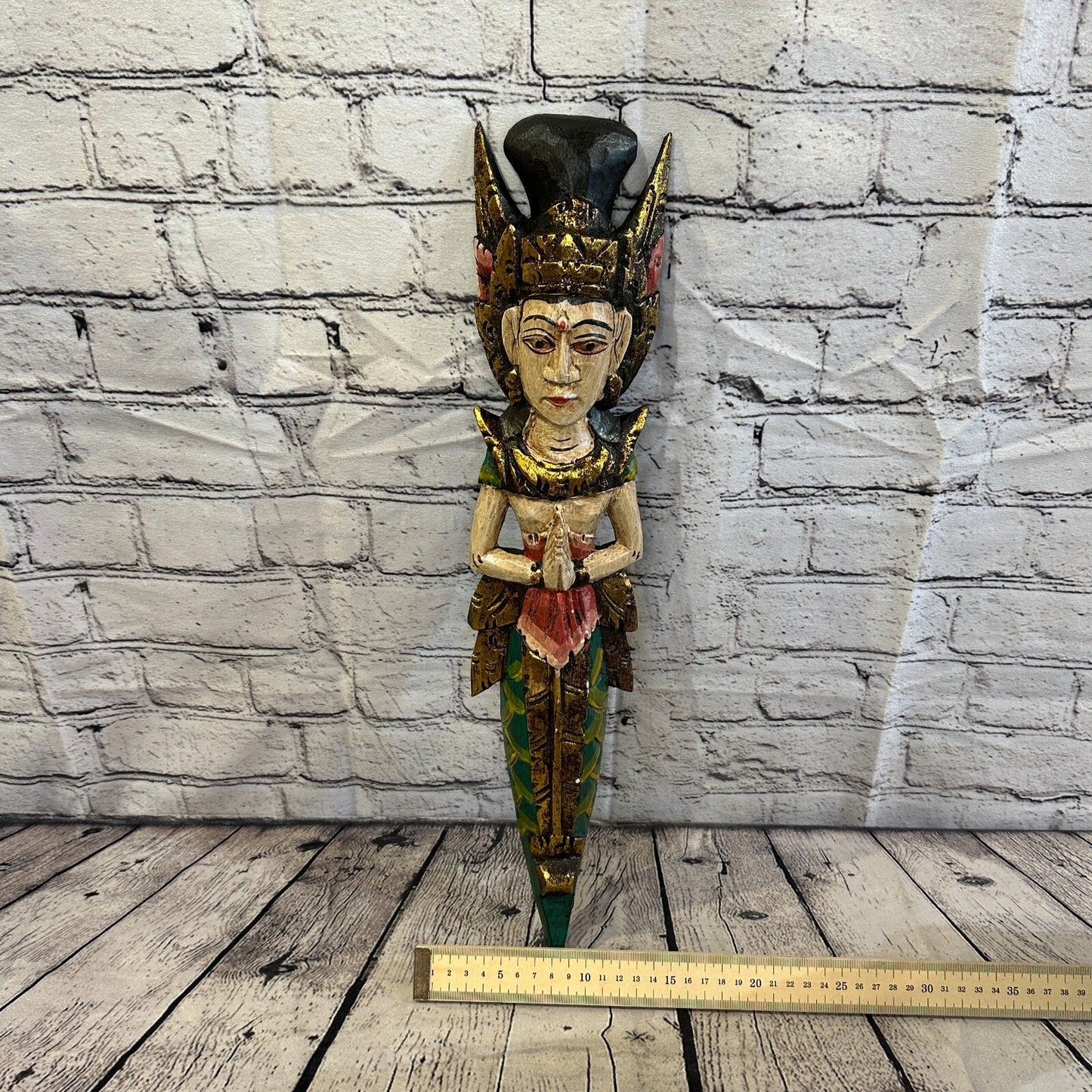 Plain Antique Colour Sita Dewi Bali Rice Goddess Wings Mermaid Wood 50cm Pair