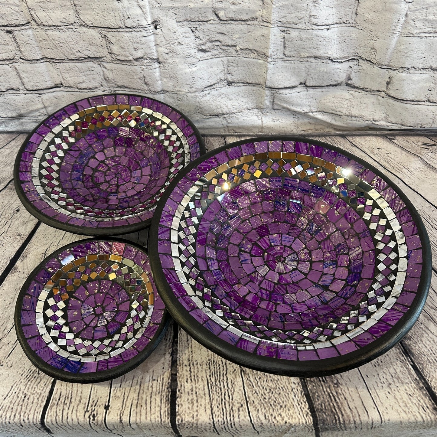 28cm Purple Round Mosaic Handmade Ceramic Glass Tile Bowl Fruit