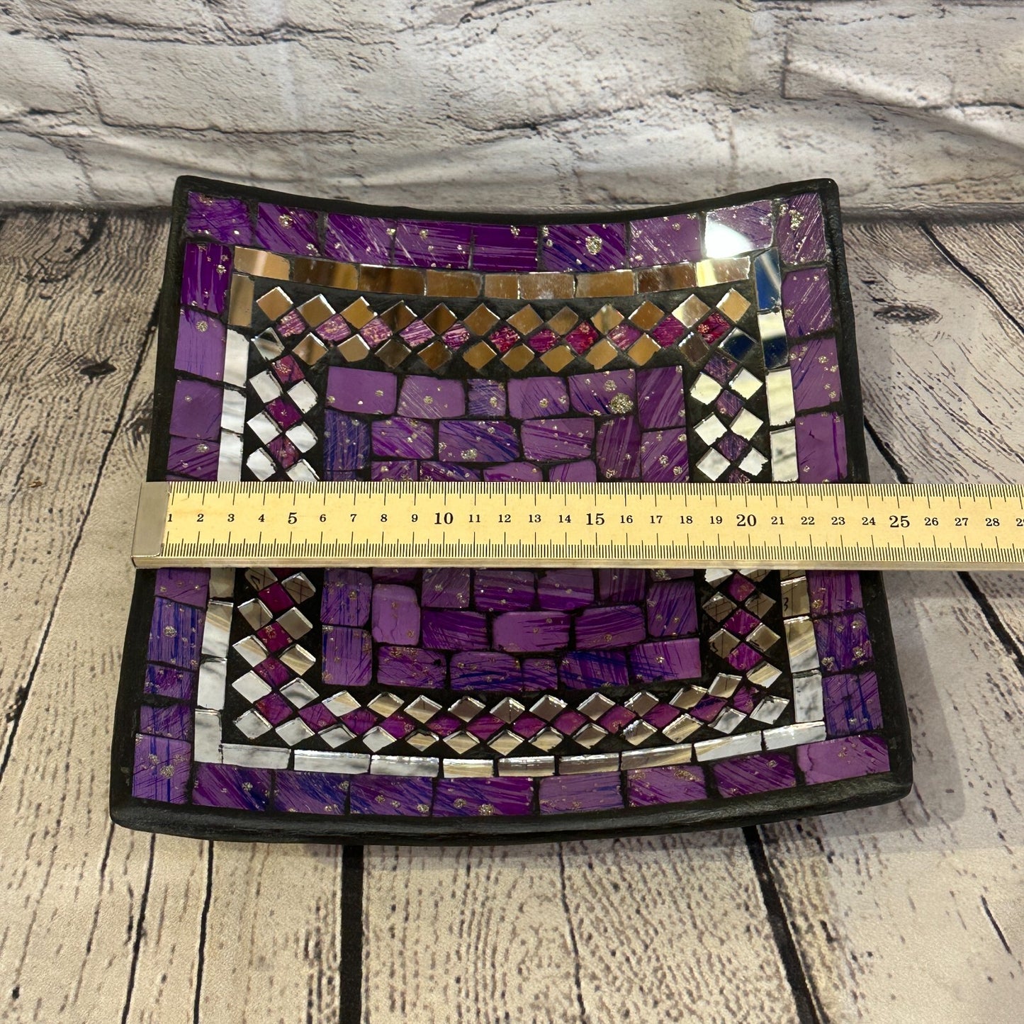 25cm Purple Square Mosaic Handmade Ceramic Glass Tile Bowl Fruit