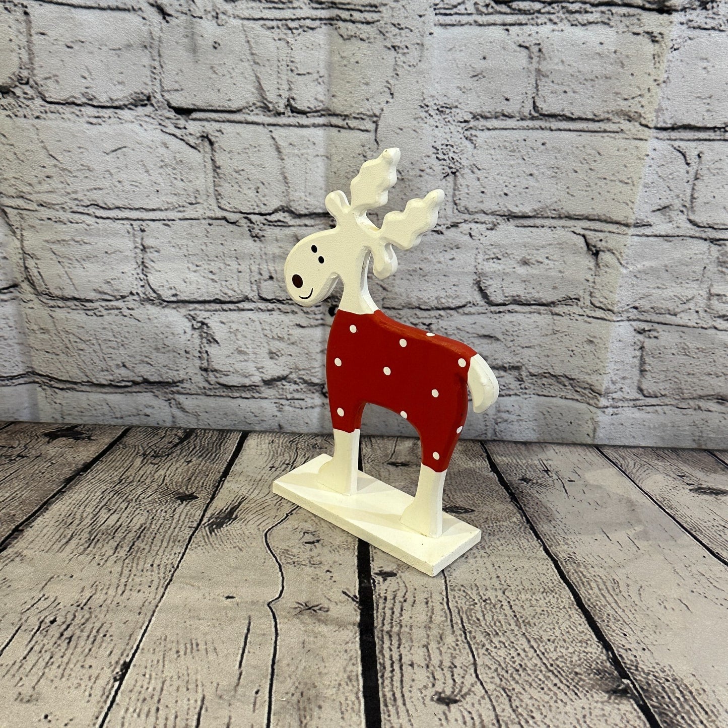 22cm x 14cm Red Handcrafted Wood Reindeer Xmas Christmas Ornament Antlers
