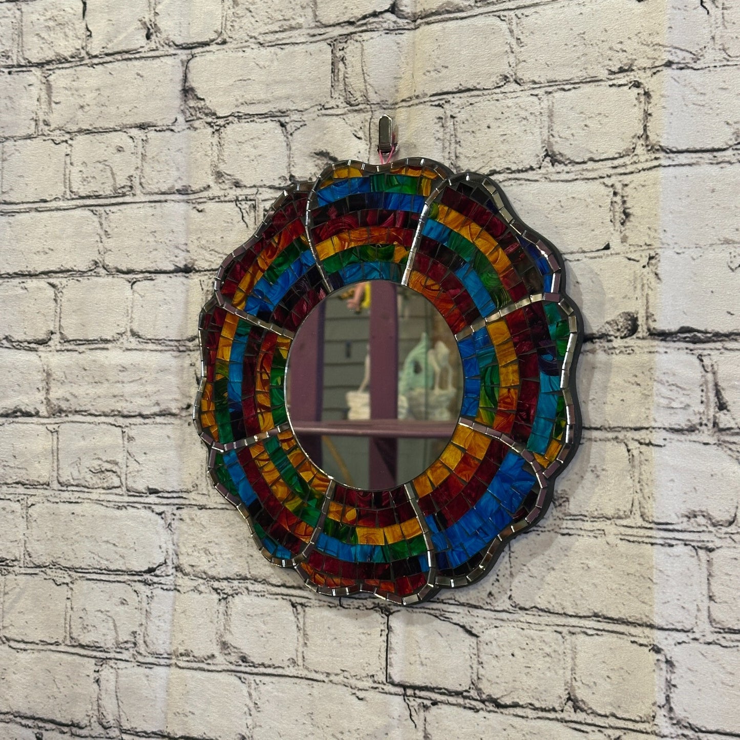 Rainbow Black Flower Mosaic Tile Wall Mirror 30cm x 30cm 12 Inches Handmade New