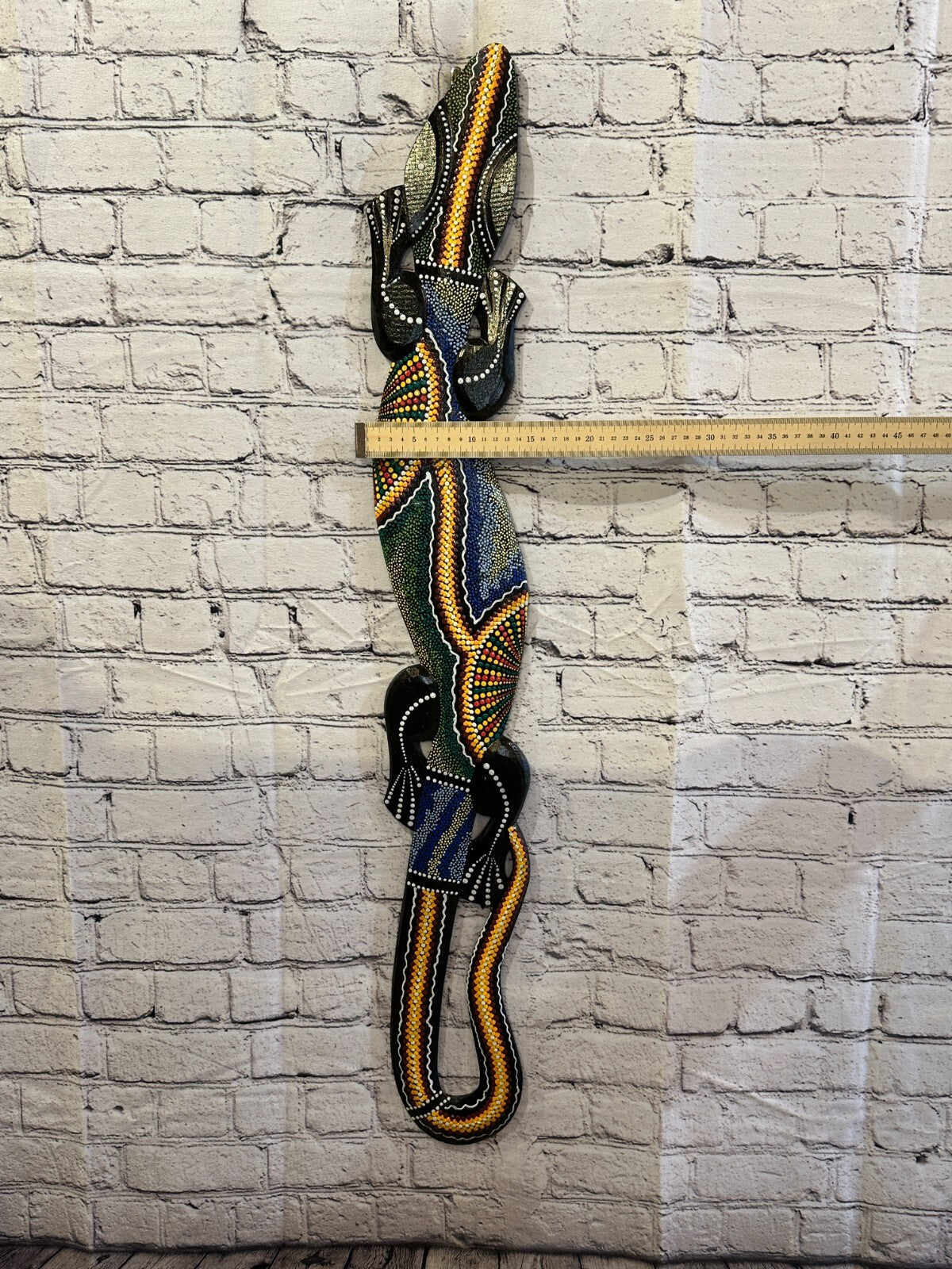 100cm Gecko Carved Wooden Dot Painted Ethnic Tribal Tiki Wall Handmade No 2