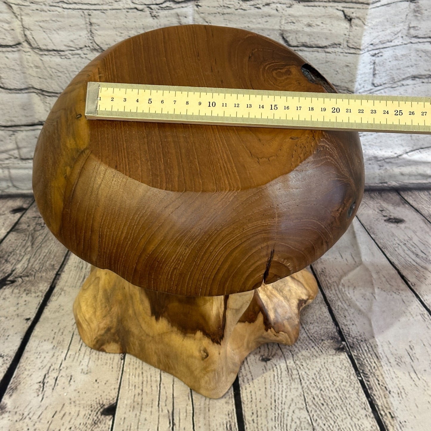 30cm x 25cm Wooden Mushroom Toadstool Sculpture Garden Teak Root Ornament Carved