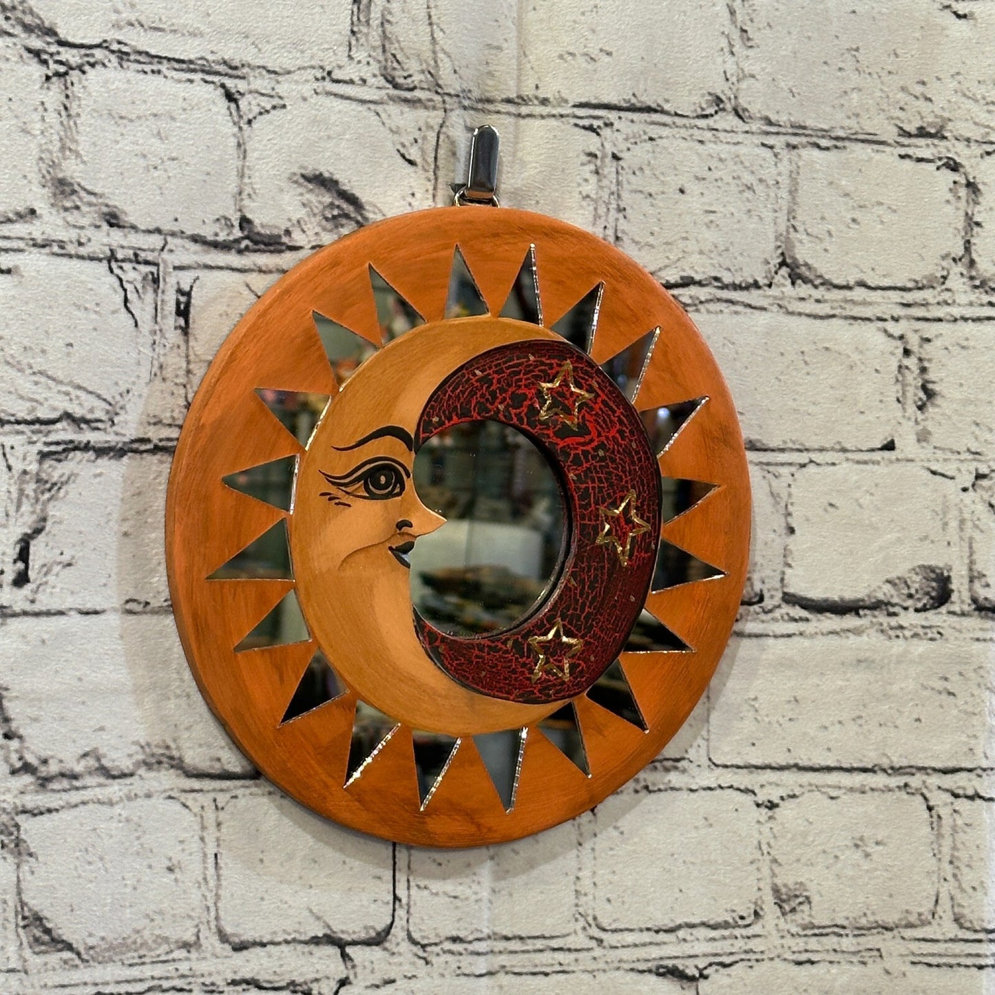 Red Full Moon Mosaic Tile Wall Mirror 20cm x 20cm 8 Inches Handmade Fairtrade