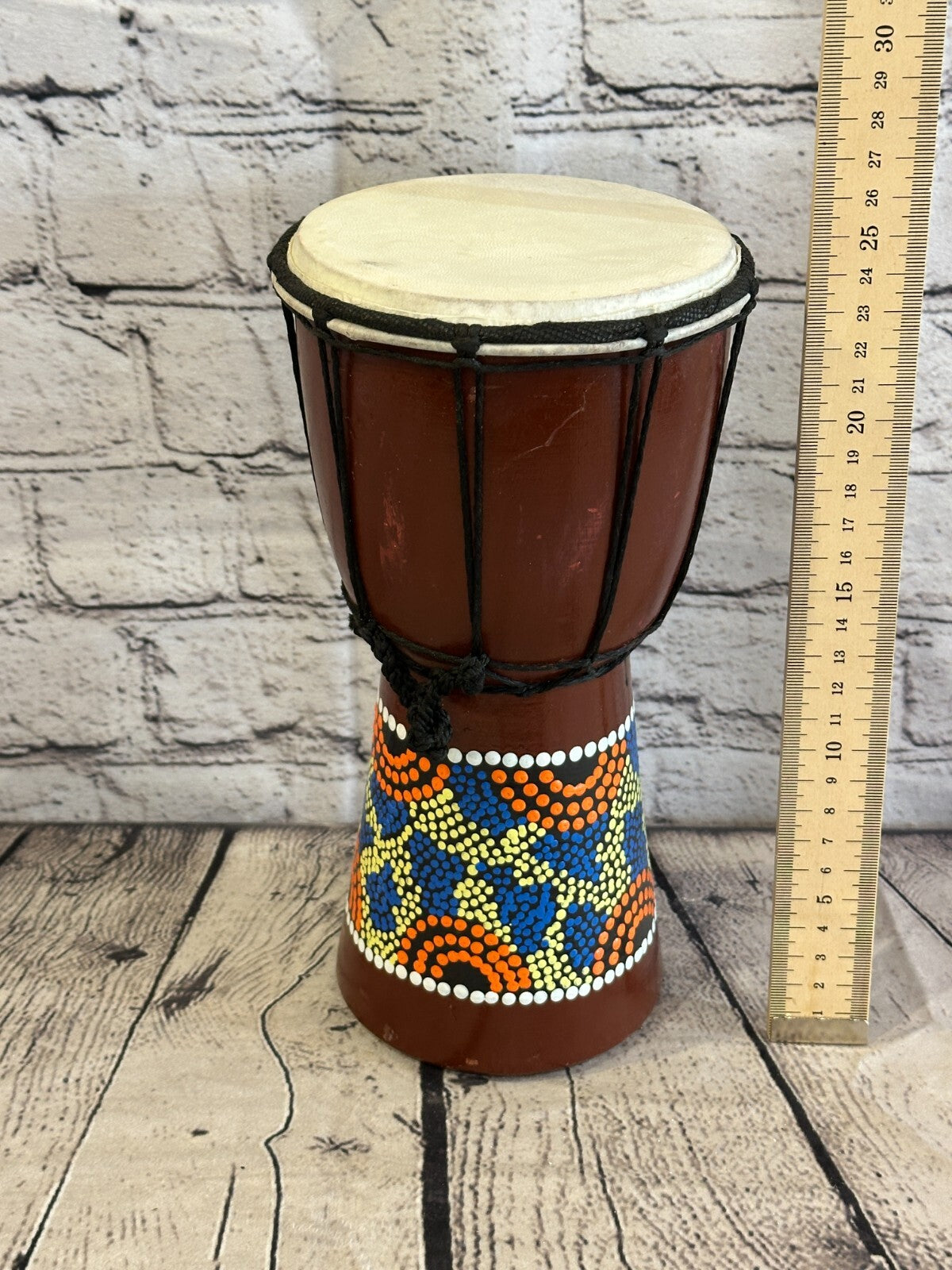 25cm Painted Wooden Djembe Bongo Painted African Influenced Drum High Handmade