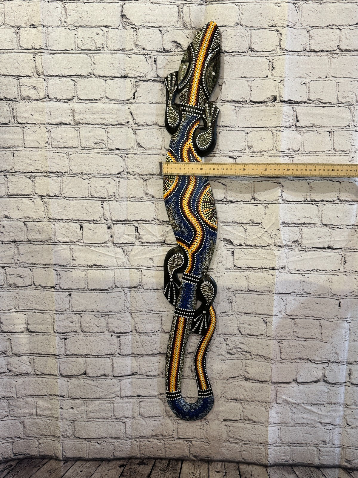 100cm Gecko Carved Wooden Dot Painted Ethnic Tribal Tiki Wall Handmade No 4