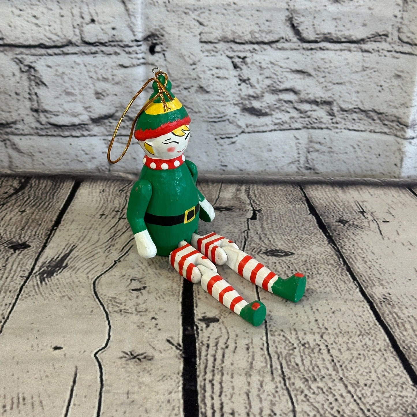 10cm Christmas Elf Sitting Animal, Wooden Shelf Ornament Handmade and Fairtrade