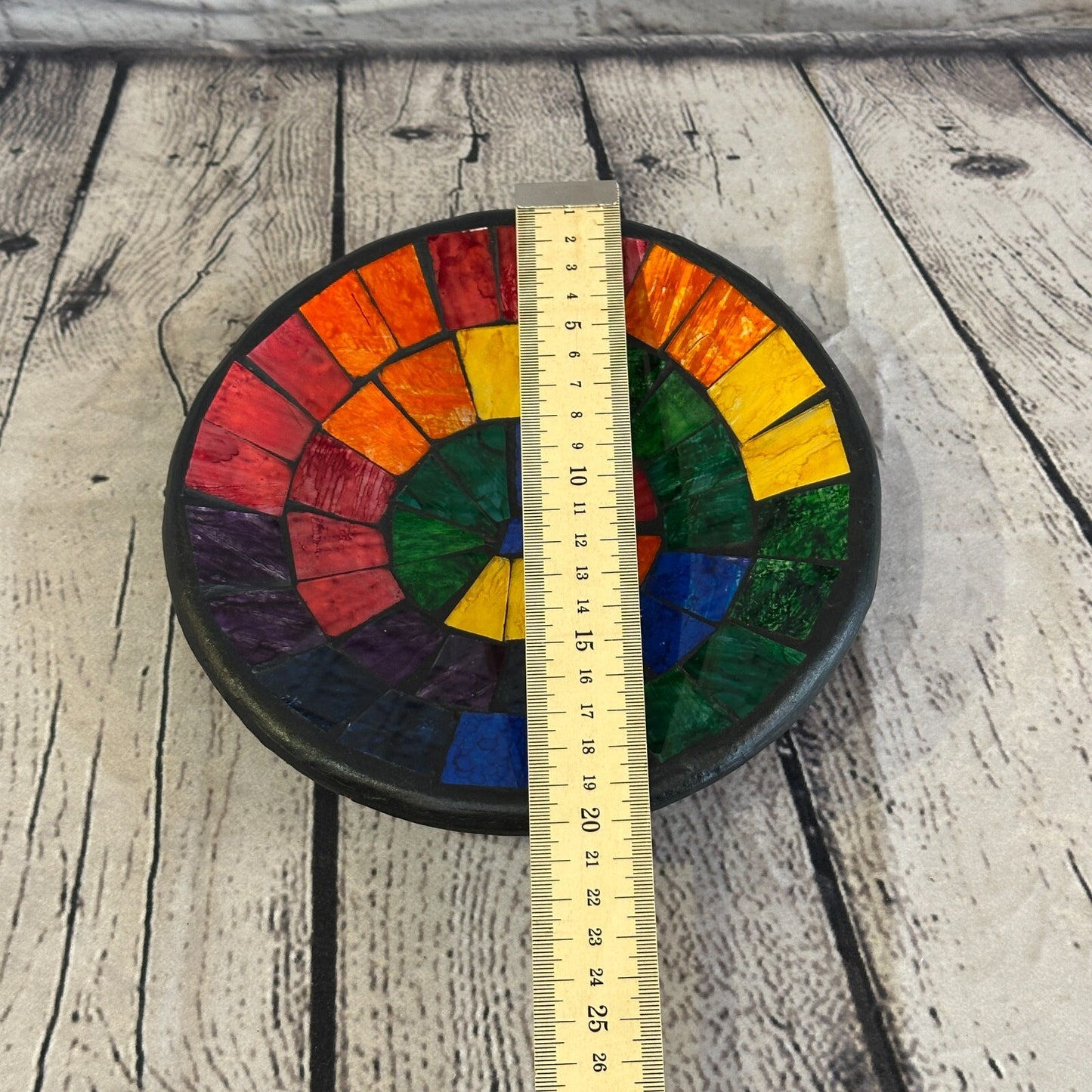 20cm Rainbow Blocks Round Mosaic Handmade Ceramic Glass Tile Bowl Fruit