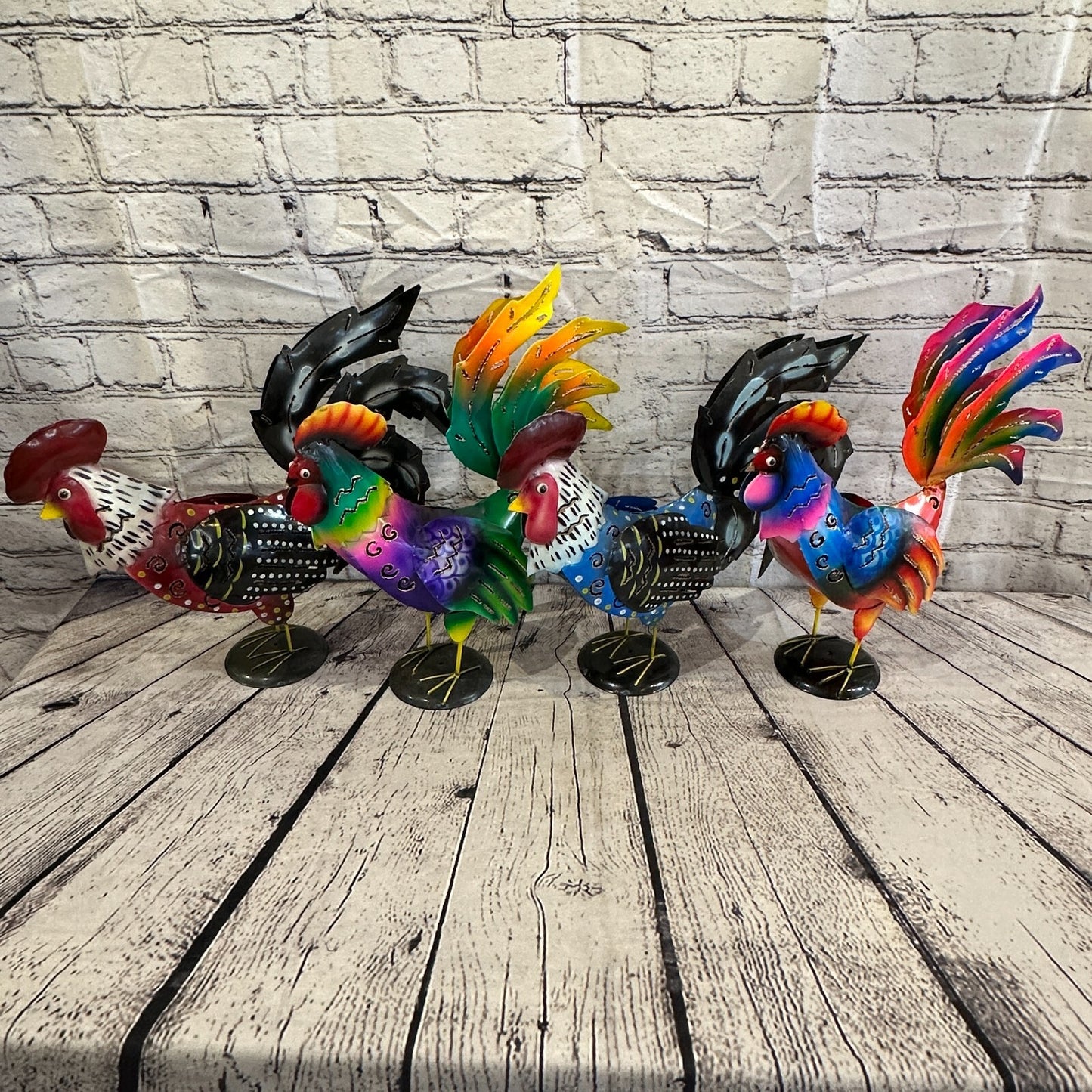 40cm x 25cm Brown Rustic Metal Chicken Ornament Painted Statue Candle Holder