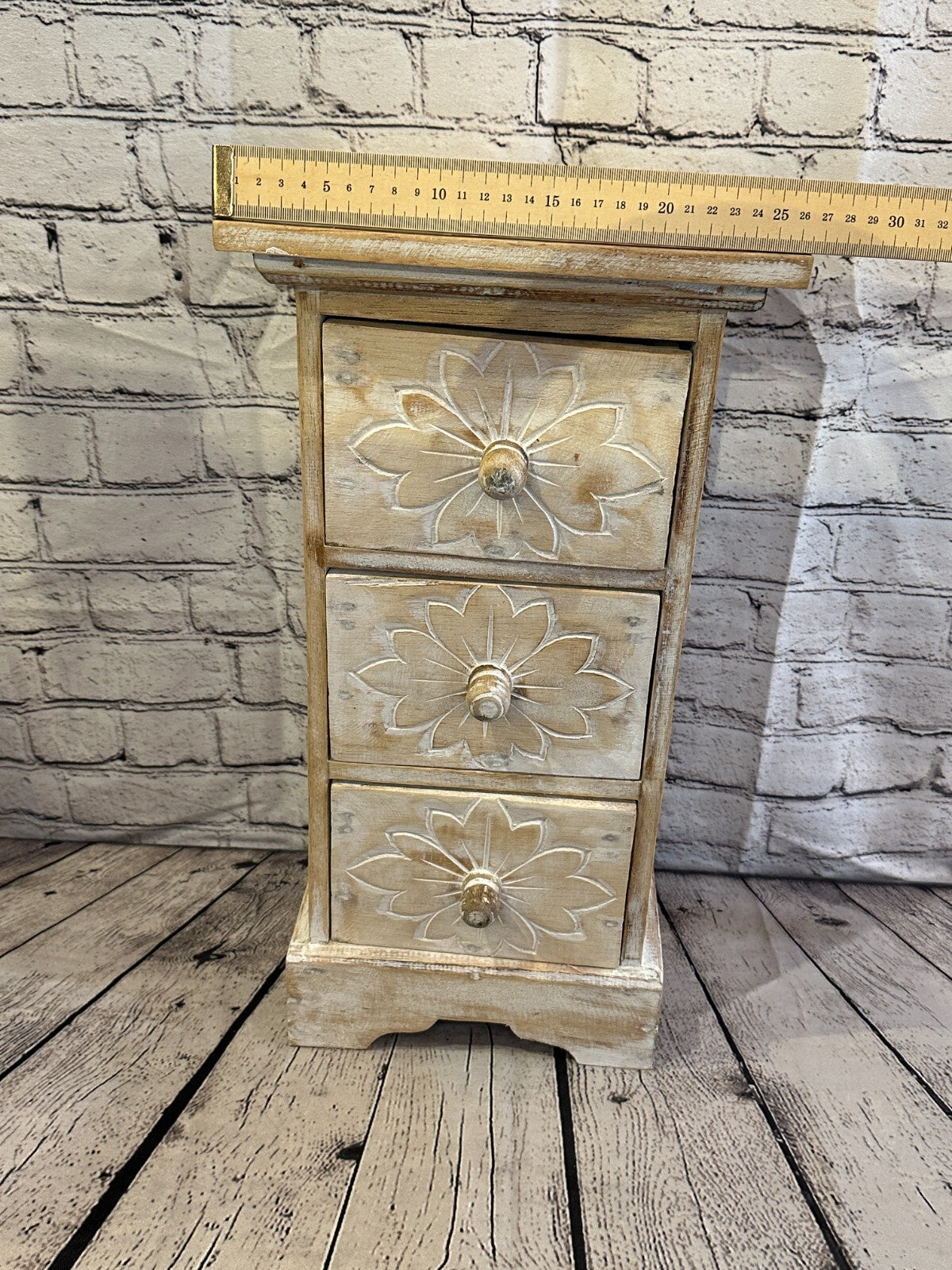 60cm x 25cm Cream 3 Draw Wooden Side Cabinet Living Hallway Storage Furniture