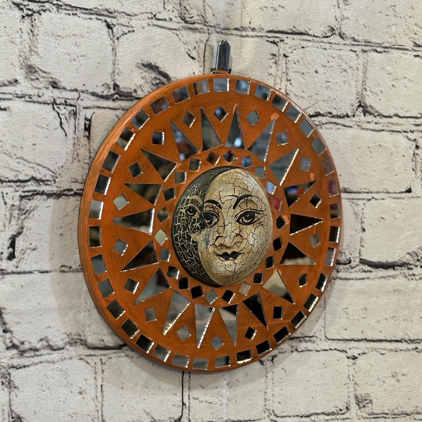 Sun Moon Face Mosaic Tile Wall Mirror 20cm x 20cm 8 Inches Handmade Fairtrade