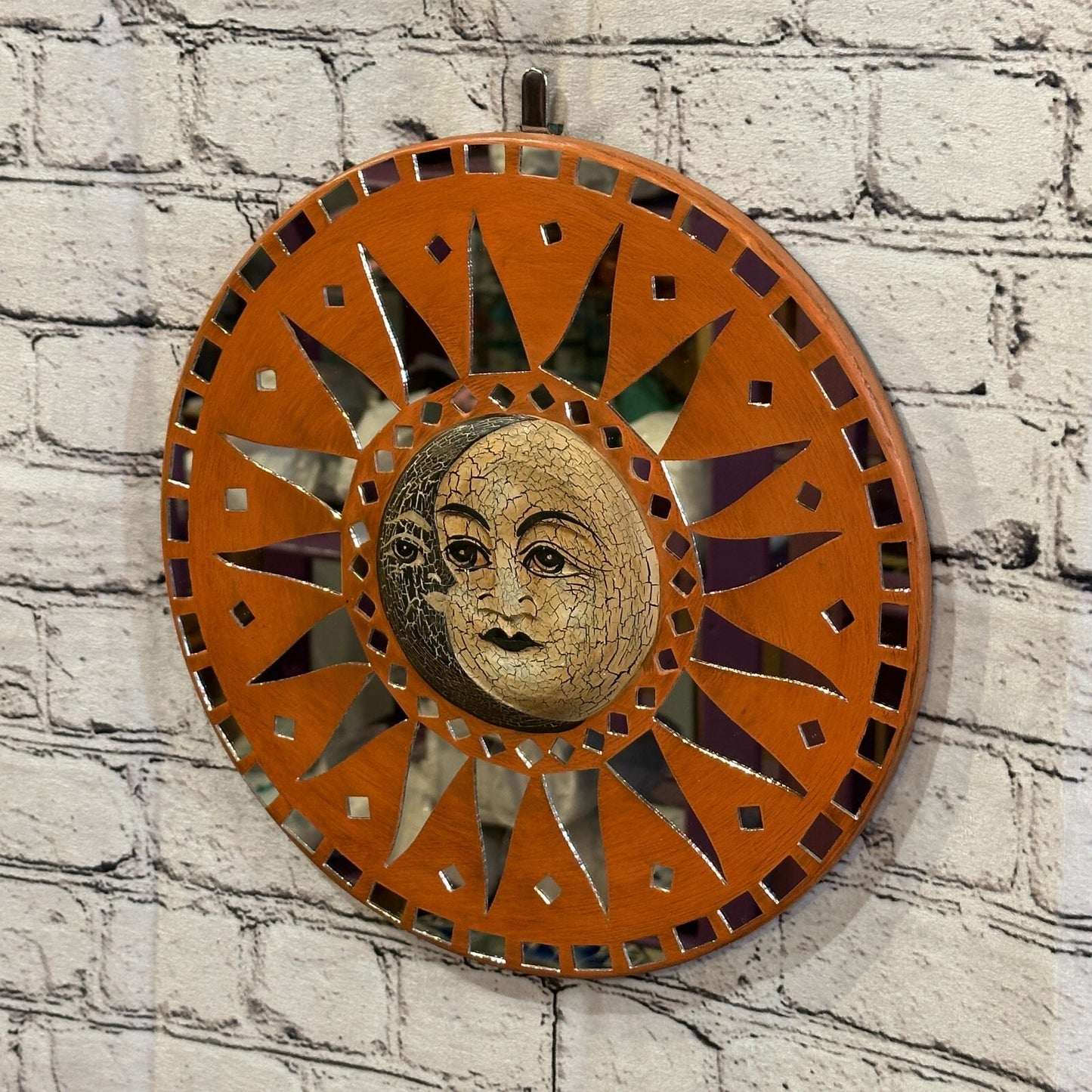 Sun Moon Face Mosaic Tile Wall Mirror 30cm x 30cm 12 Inches Handmade Fairtrade