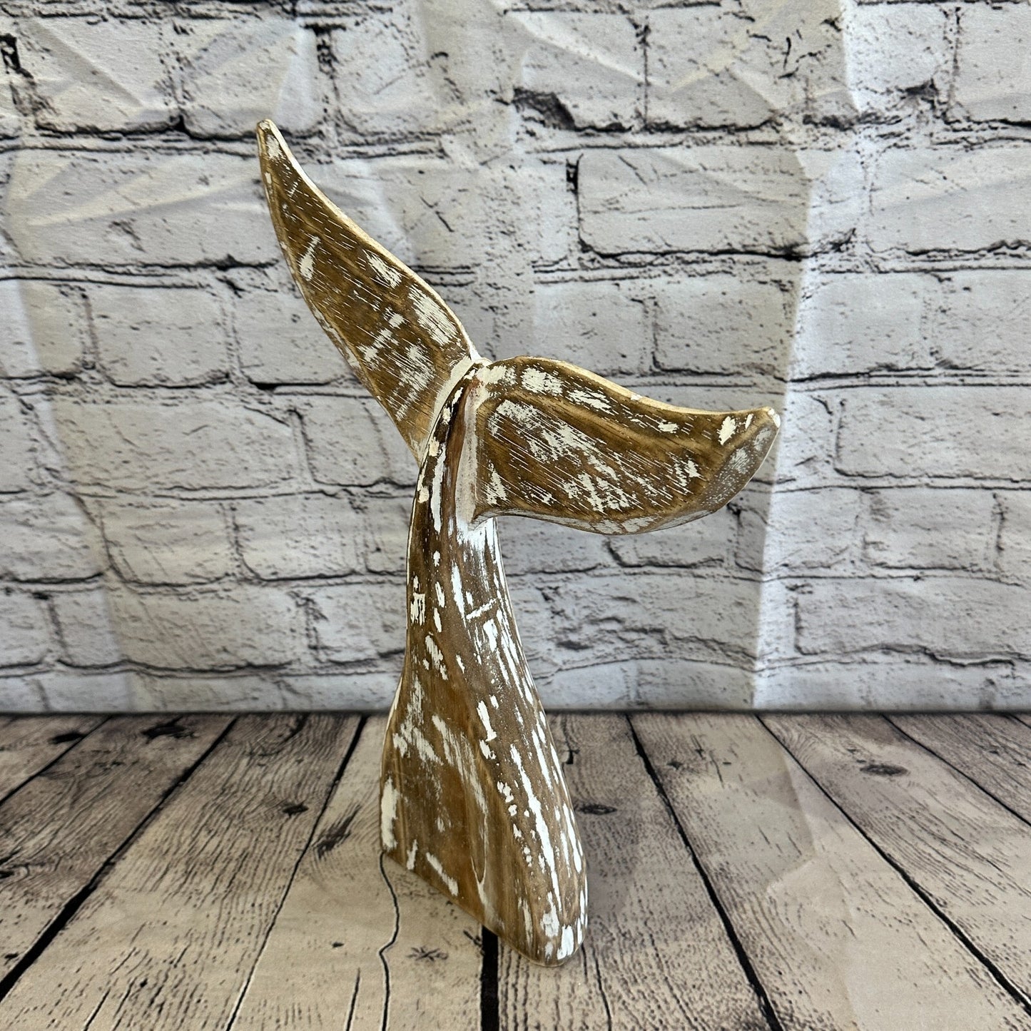 35cm x 30cm Whale Tail Brown Fish Wood Coastal Ocean Bathroom Decoration