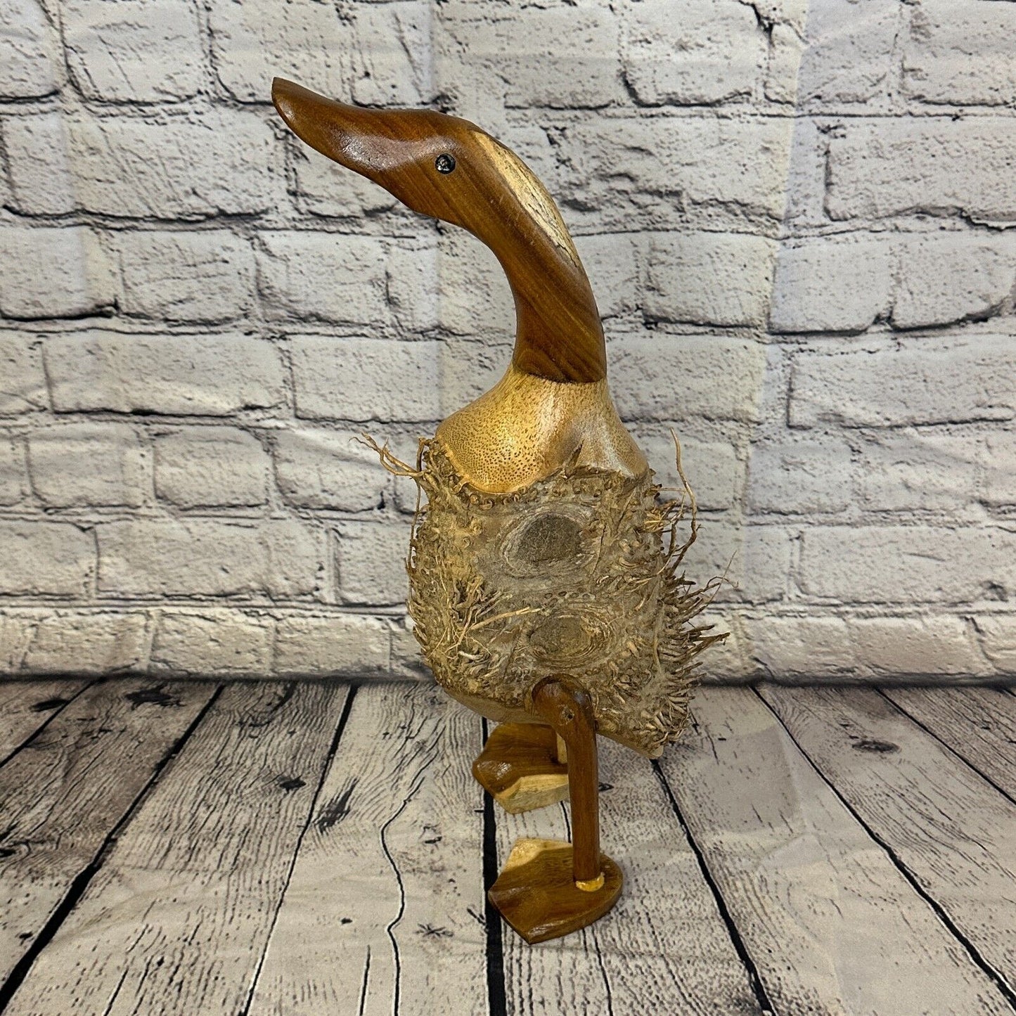 Looking Forward 40cm Tall Wooden Hairy Duckling Baby Duck Bamboo Root Fairtrade