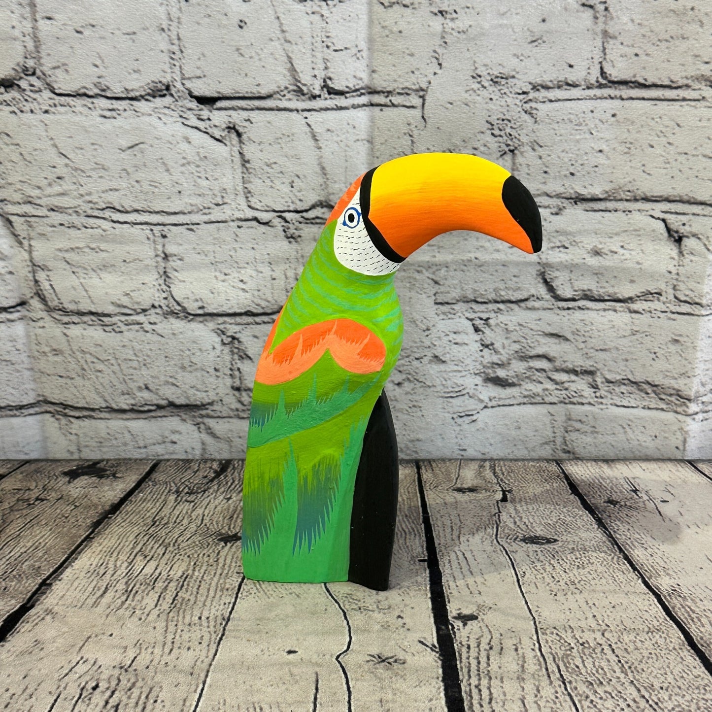 20cm Green Toucan Bird Ornament Statue Fair Trade Hand Made Carved Wood