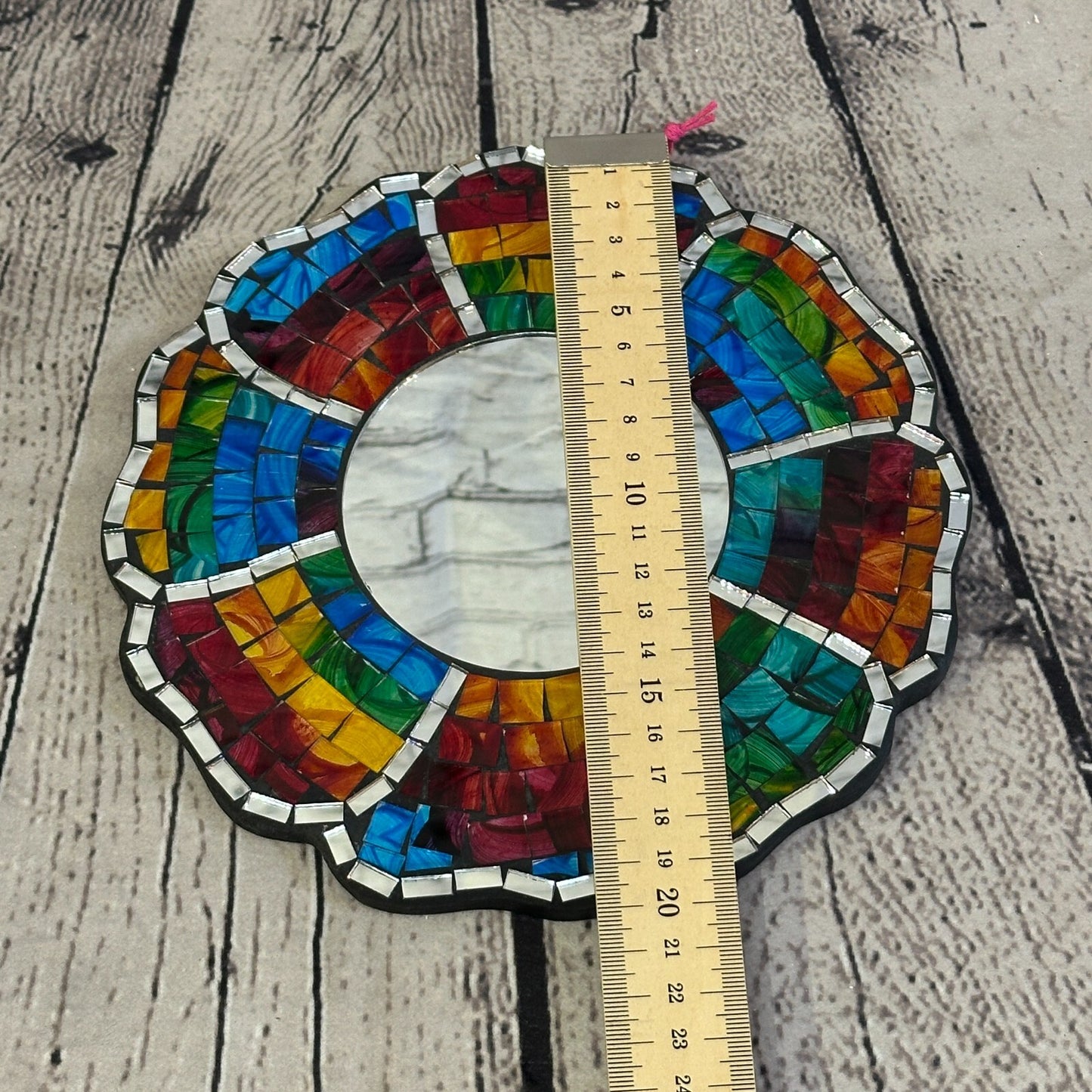 Rainbow Black Flower Mosaic Tile Wall Mirror 20cm x 20cm 8 Inches Handmade New