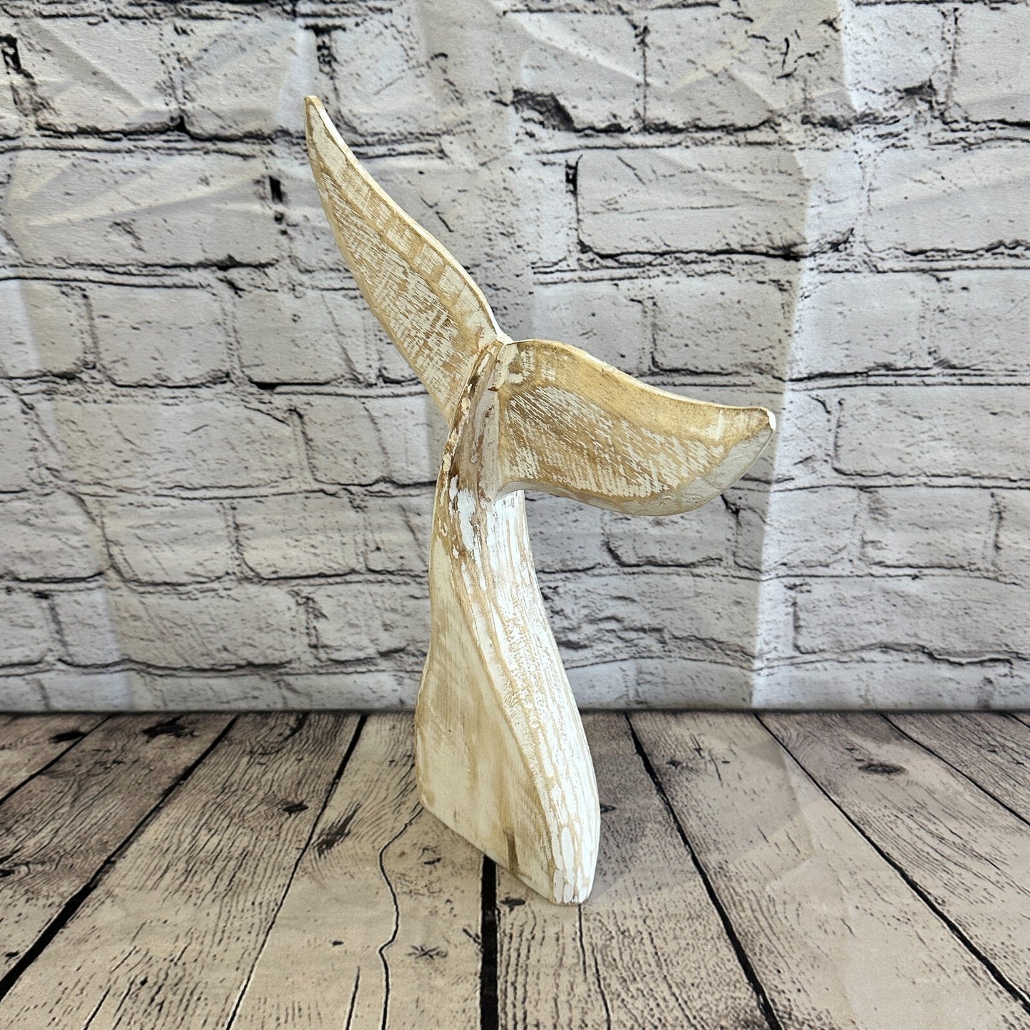 35cm x 30cm Whale Tail White Fish Wood Coastal Ocean Bathroom Decoration