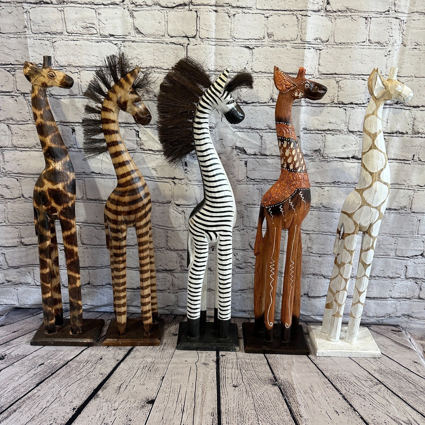 100cm Burnt Pattern Wood Horse Tall Statue Wood Modern Hand Carved Painted
