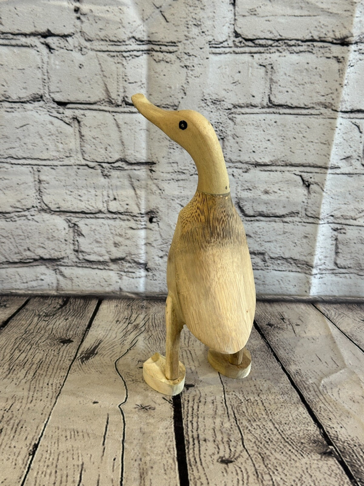 Looking Left 25cm Tall Wooden Hairy Duckling Baby Duck Bamboo Root Fairtrade