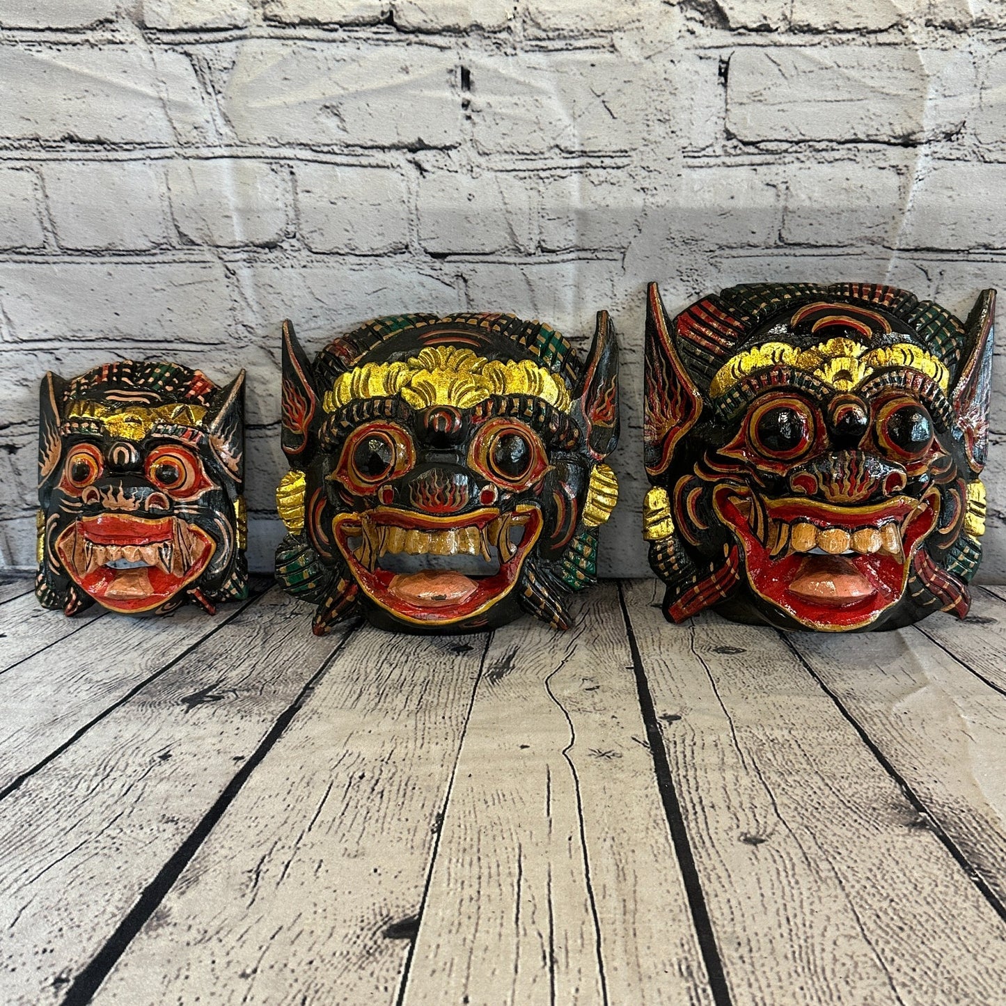 Large Wooden Black Barong Wall Mask 18cm x 18cm Handmade And Fairtrade Hindu
