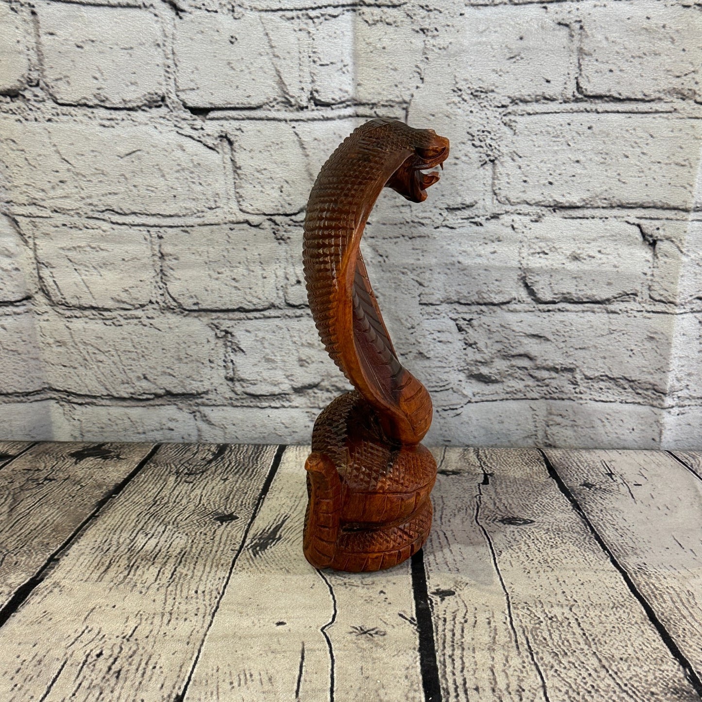 20cm x 10cm Solid Wood Cobra Carving Sculpture Decor Statue Snake Oriental Cobra