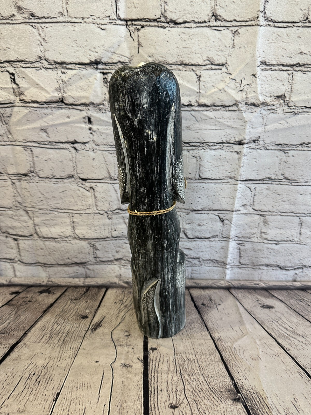 40cm Grey Flower Wooden Shabby Dog Statue Ornament Fair Trade Handcarved