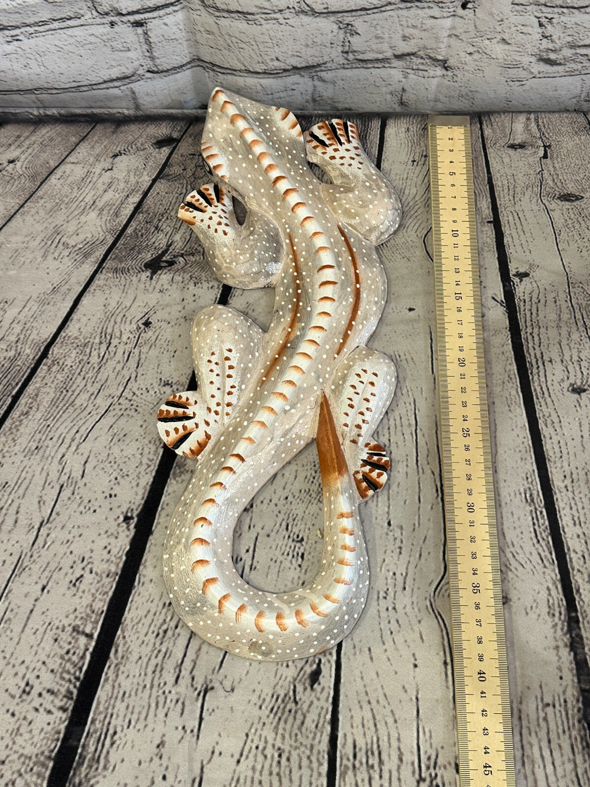 40cm Gecko Lizard Grey Wood Wall Hanging Wooden Ornaments Wood Carving