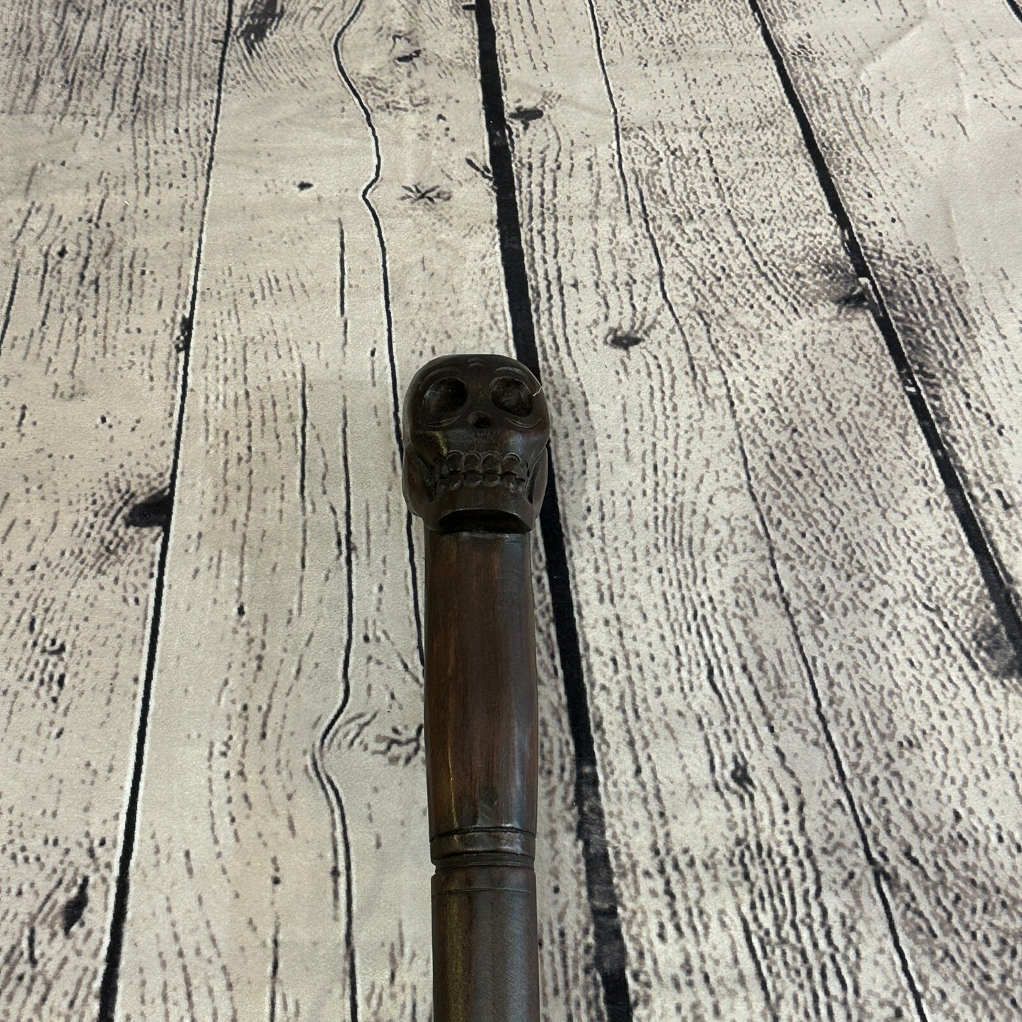 Skull Head 90cm Tribal African Walking Stick Cane Hand Carved Dark Wood