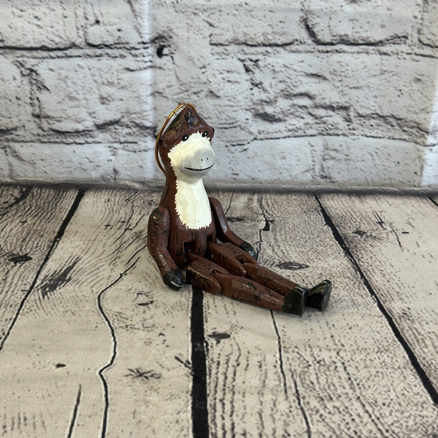 10cm Brown Monkey Sitting Animal, Wooden Shelf Ornament Handmade and Fairtrade