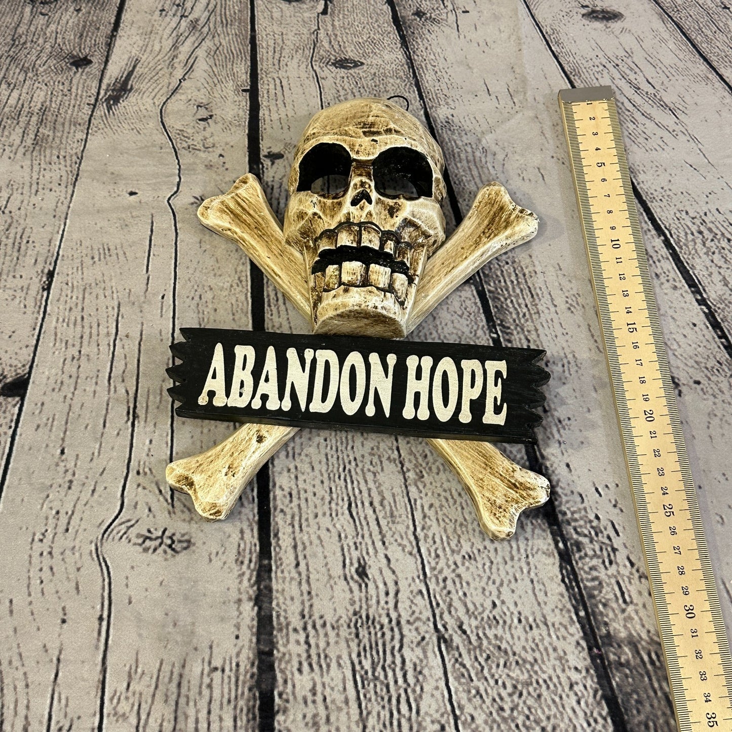 Skull & Crossbones Abandon Hope Pirate Sign Door Plaque 20cm x 20cm Handmade