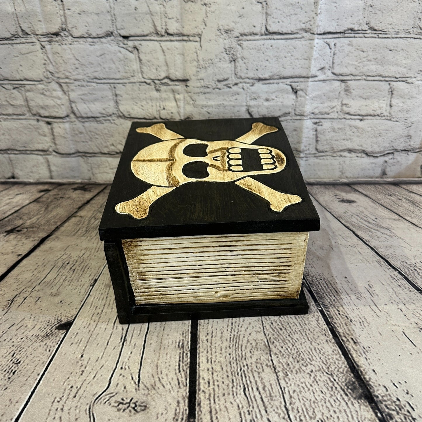 22cm x 17cm Book Wooden Gothic Skeleton Skull Coffin Jewellery Trinket Box