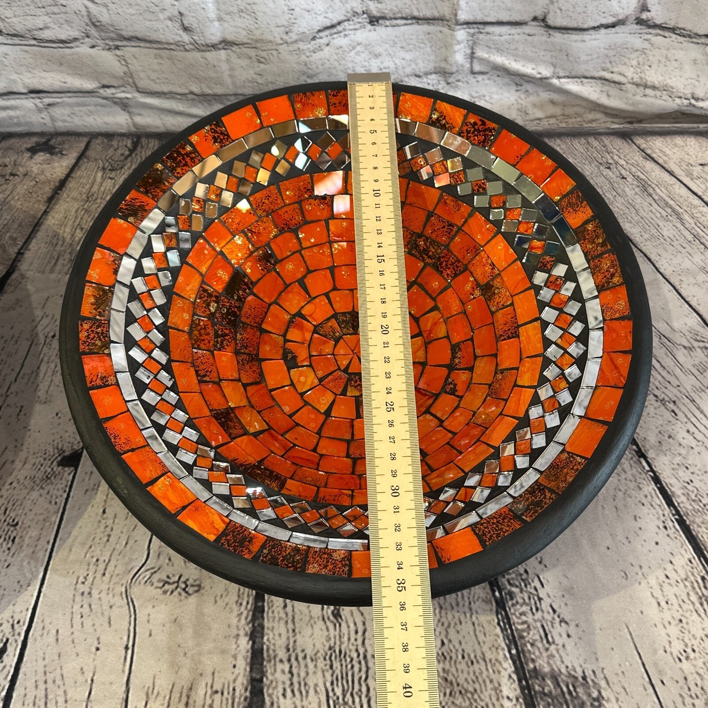 35cm Orange Round Mosaic Handmade Ceramic Glass Tile Bowl Fruit