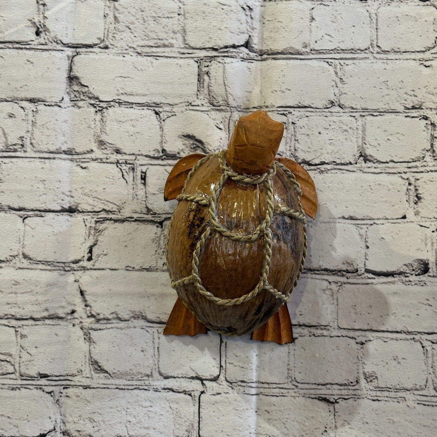 Brown Plain Folk Art Hand Painted Turtle Coconut Shell Ornaments Hanging Decor